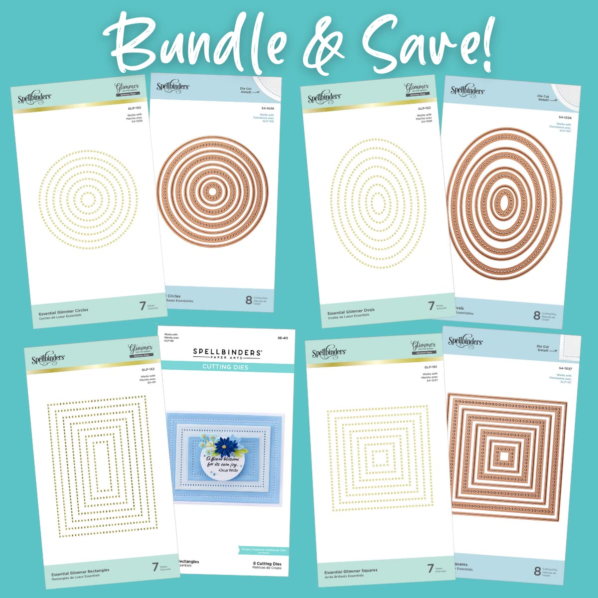 Spellbinders Essential Shapes Die & Hot Foil Plates Bundle - 4-Piece Die Cutting & Foiling Set (BD-0052) for Card Making, Scrapbooking & DIY Crafts