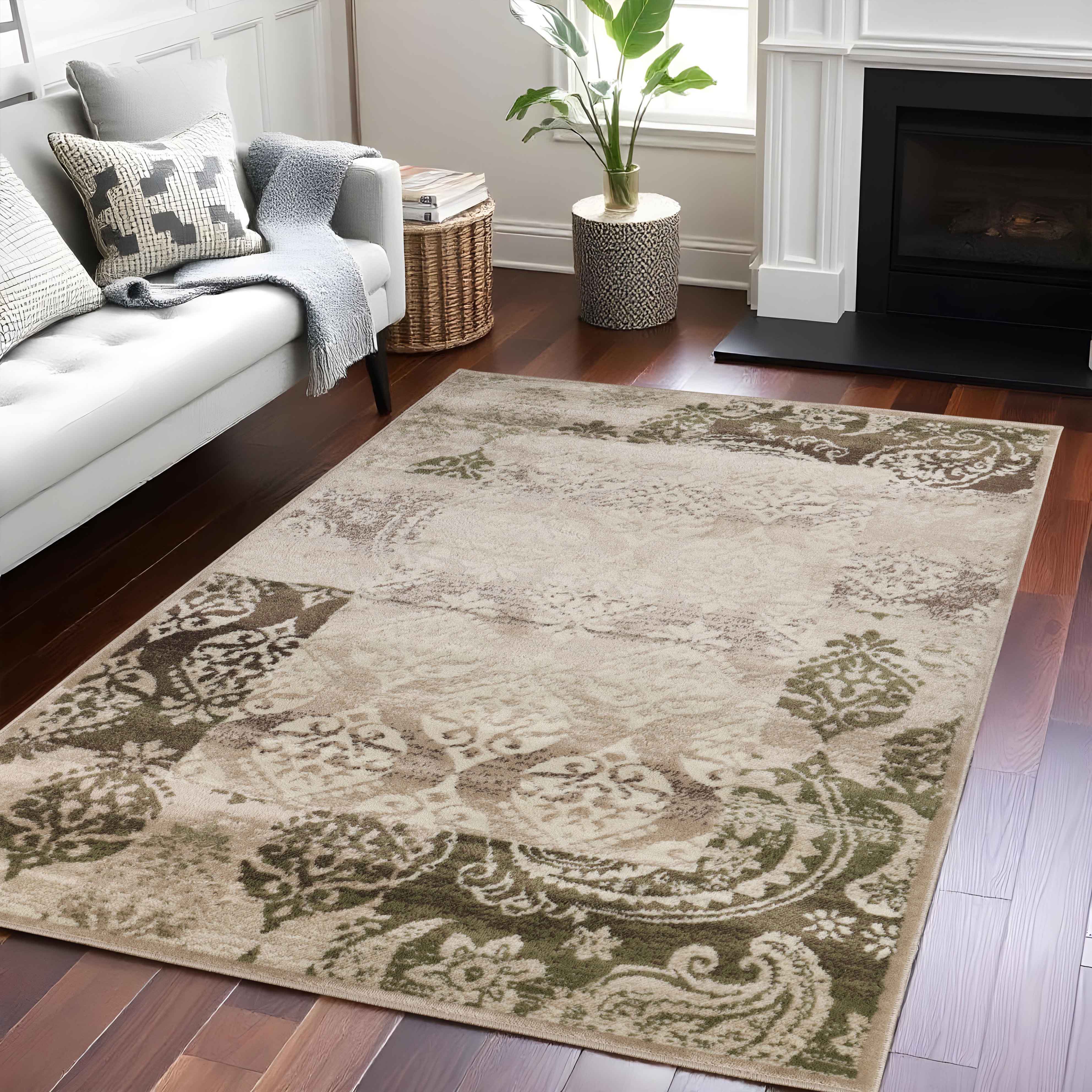 Stylish Modern Damask Indoor Area Rugs & Runners - Non-Slip Soft Living Room Carpet for Bedroom, Hallway, Entryway - Home Decor Floor Mat