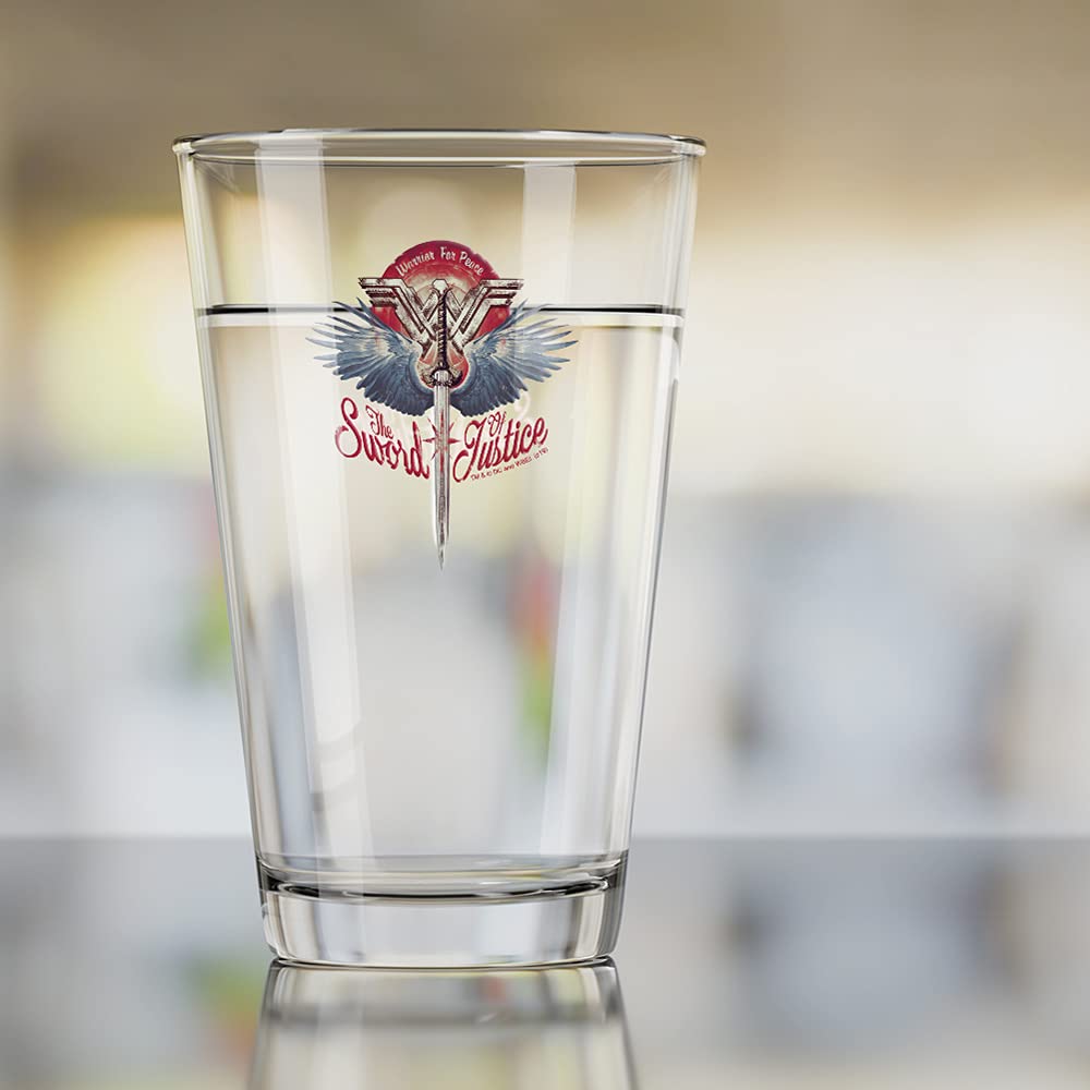 LOGOVISION Wonder Woman Movie Sword Of Justice 16 oz Pint Glass - Tempered Licensed Collectible Drinking Cup | Perfect Gift for DC Fans, Great for Beer, Soda, Water - Ideal for Movie Nights, Parties & Superhero-Themed Events