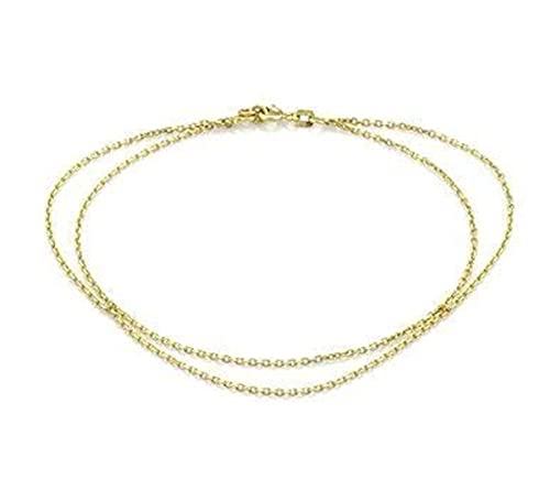 14K Gold Double Chain Anklet for Women - Elegant Double Strand Plain Gold Link Ankle Bracelet Jewelry | Perfect for Beach, Party & Everyday Wear