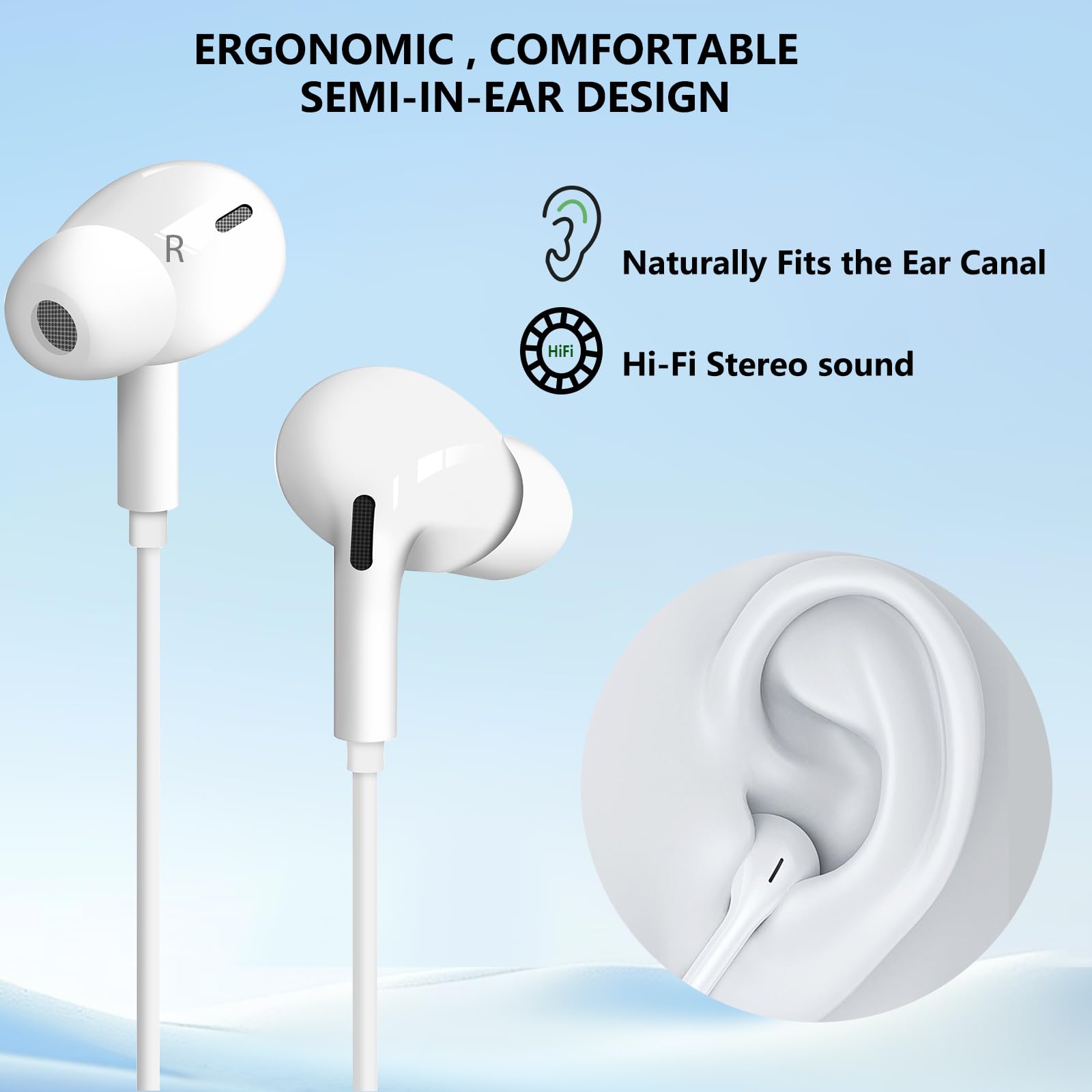 Noise Canceling Wired Earbuds with Mic & Volume Control - 3.5mm Jack Gaming Headphones for Ultra Clear Calls & Deep Bass Sound (Light White) | Perfect for Gaming, Workouts, and Office Use