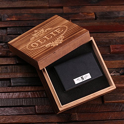 Premium Personalized Leather Business Card Holder - Engraved Name & Logo - Elegant Wood Gift Box - Perfect for Corporate Gifts, Networking Events & Professional Meetings