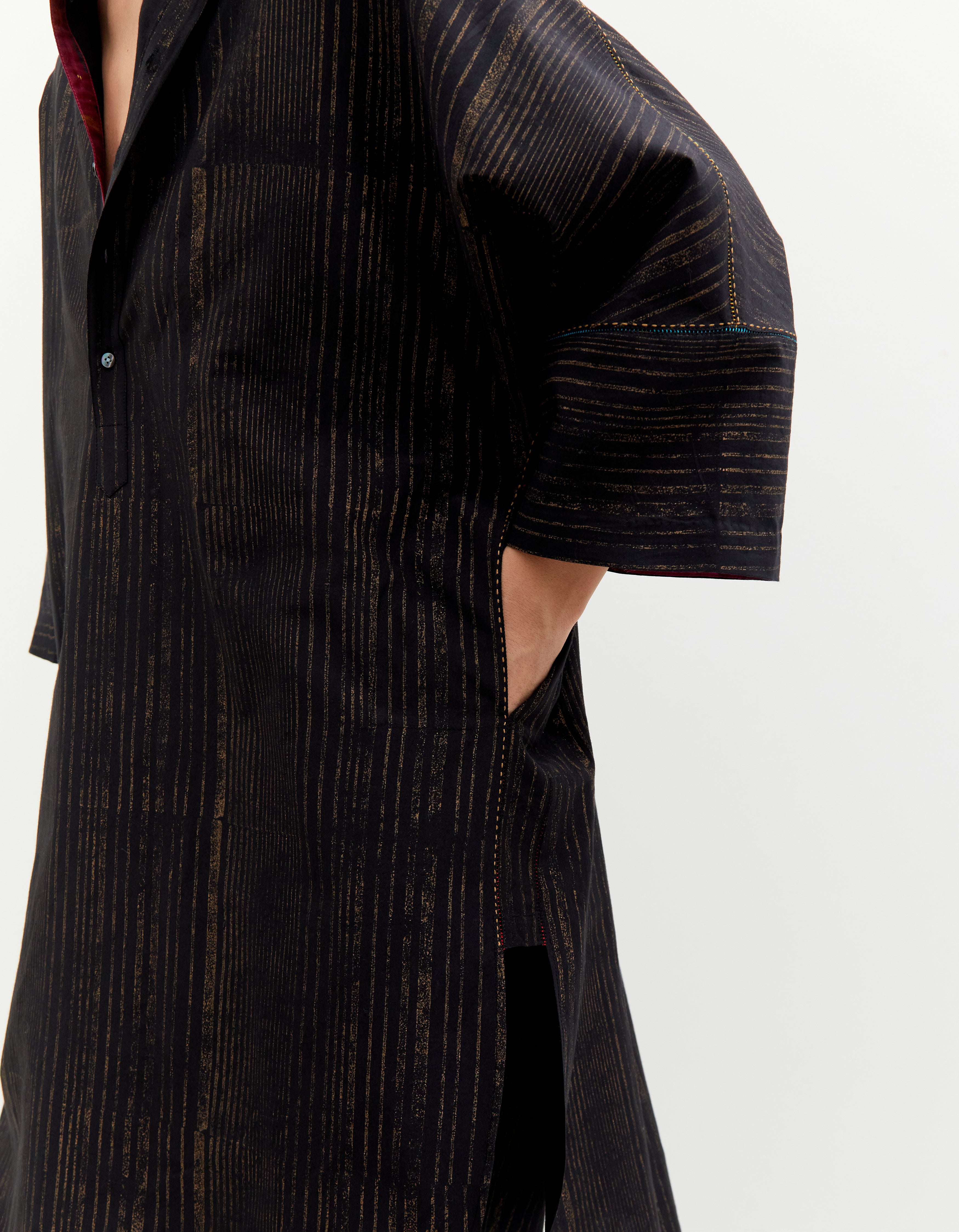 SD Noor Kurta - Premium Cotton Silk Blend Black & Gold Block Print Kurta for Men & Women | Perfect for Festivals, Weddings & Ethnic Wear