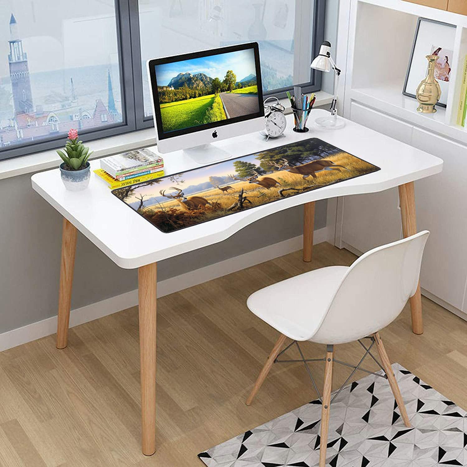 Large Extended Gaming Mouse Pad with Non-Slip Rubber Base - XXL Keyboard & Mouse Mat for PC, Laptop, Office & Study | Includes Free Cup Coaster (Deer Design) - Perfect for Gamers, Work & Home Office Setup