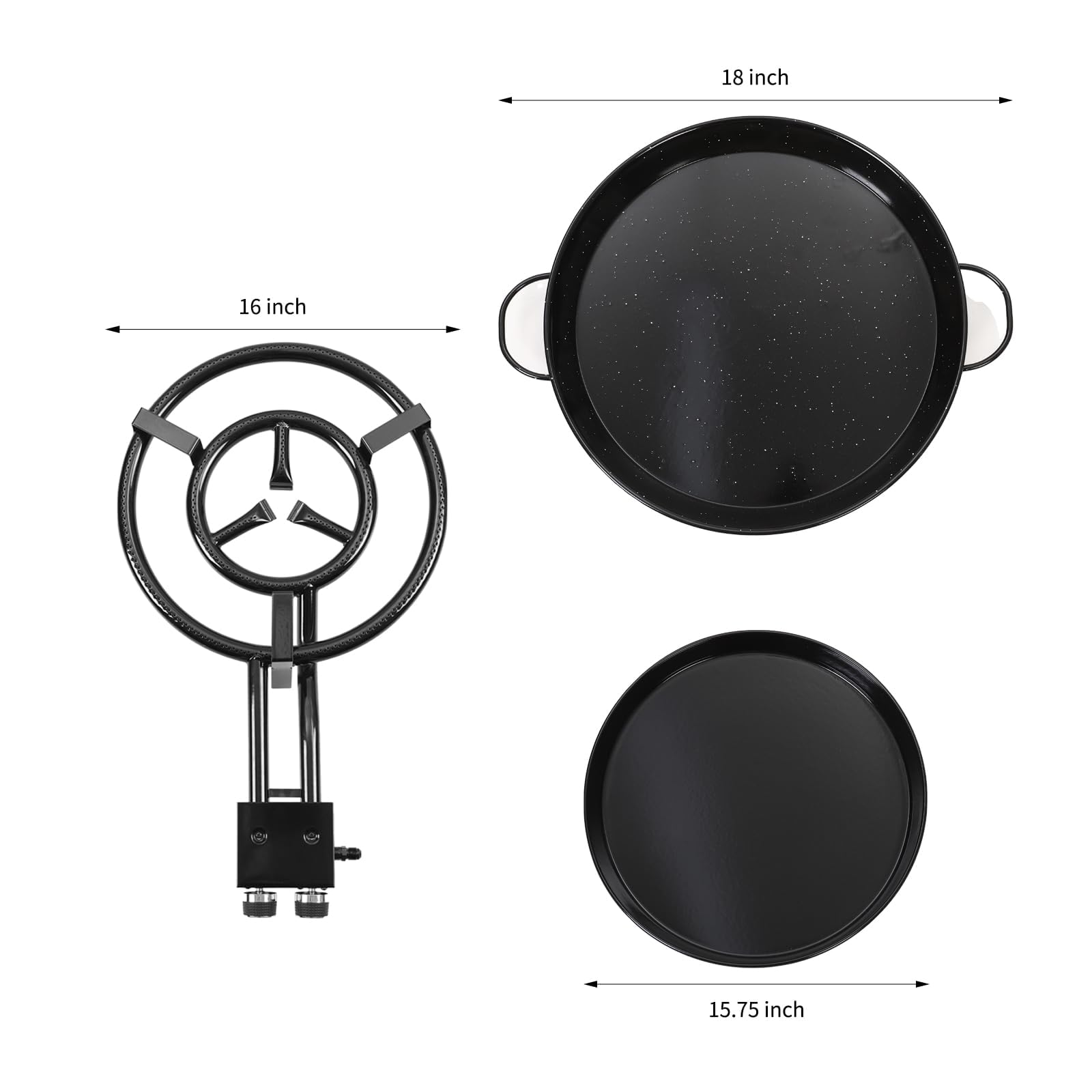18 Inch Carbon Steel Paella Pan with 16 Inch Burner & 15.75 Inch Extra Pan - Complete Wheeled Paella Kit for 14-16 Servings - Perfect for Outdoor Cooking, Camping, Parties & Large Gatherings
