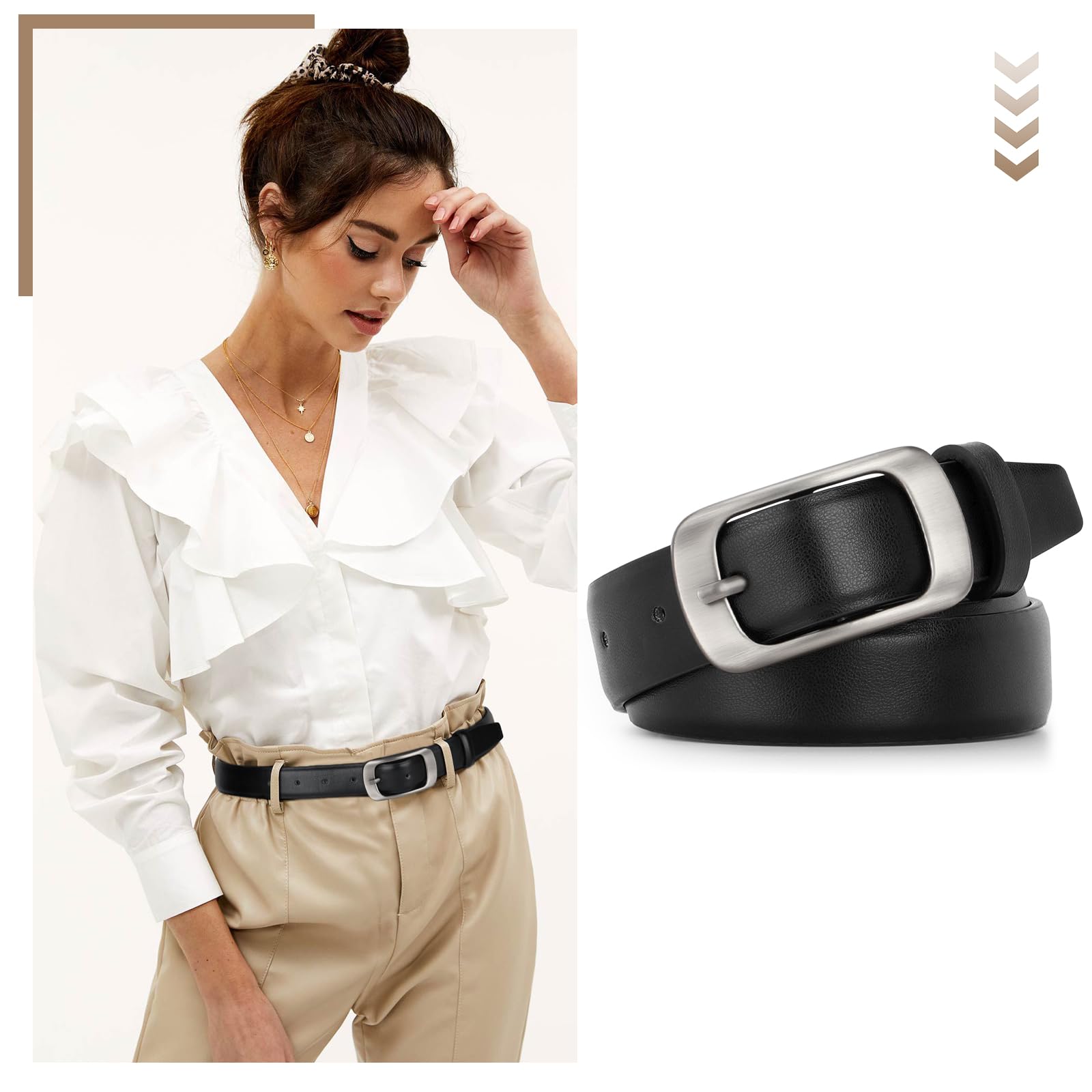 XZQTIVE Genuine Leather Belts for Women - Stylish Black & Brown Waist Belts with Gold/Silver Buckles for Jeans & Dresses (Sizes S-XL) | Perfect for Office, Casual & Formal Outfits