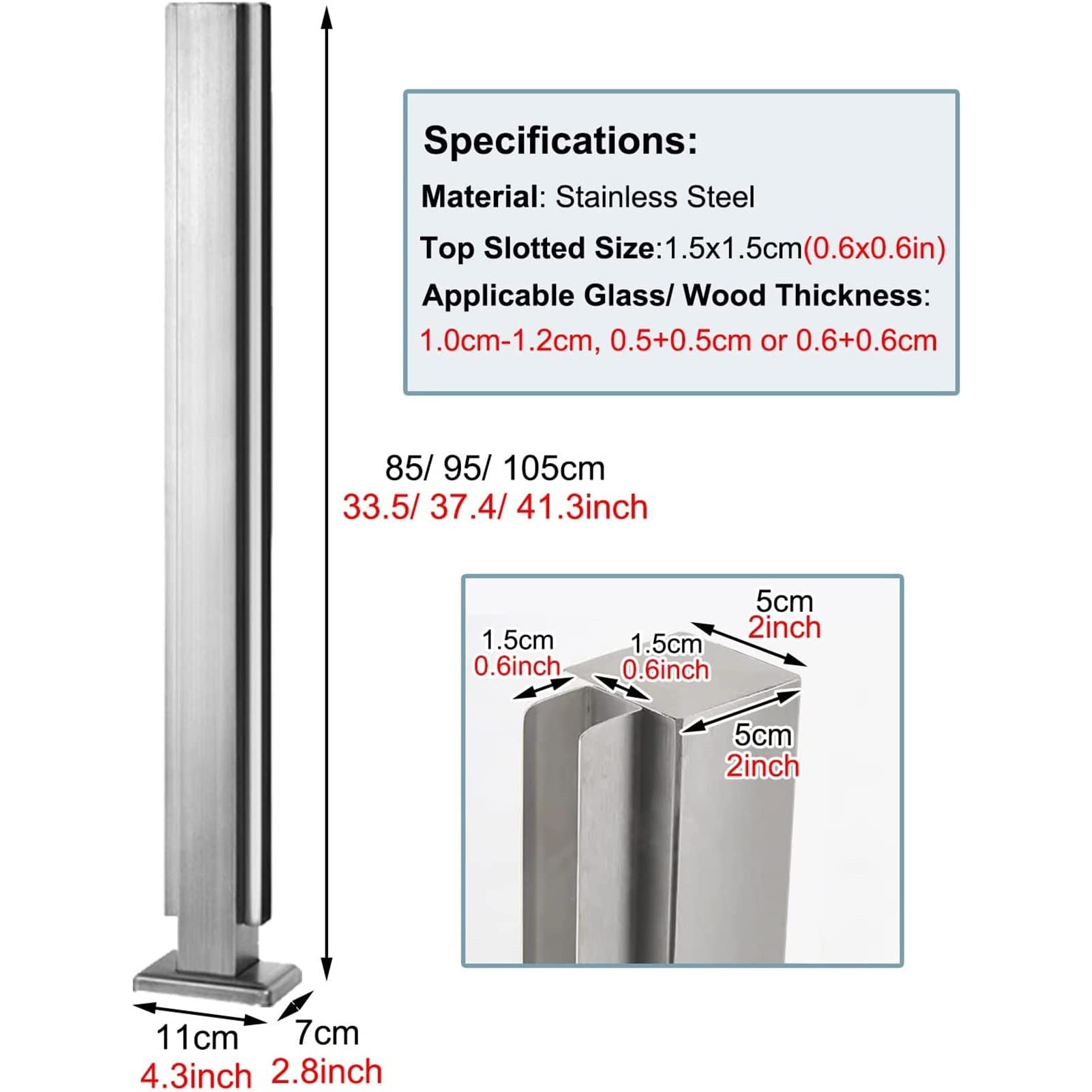 304 Stainless Steel Glass Balustrade Railing System - Patio Deck Fence Post with Fittings, Windproof Square Handrail for Garden, Stair & Commercial Use | Durable Indoor/Outdoor Glass Railing Solution for Home & Business