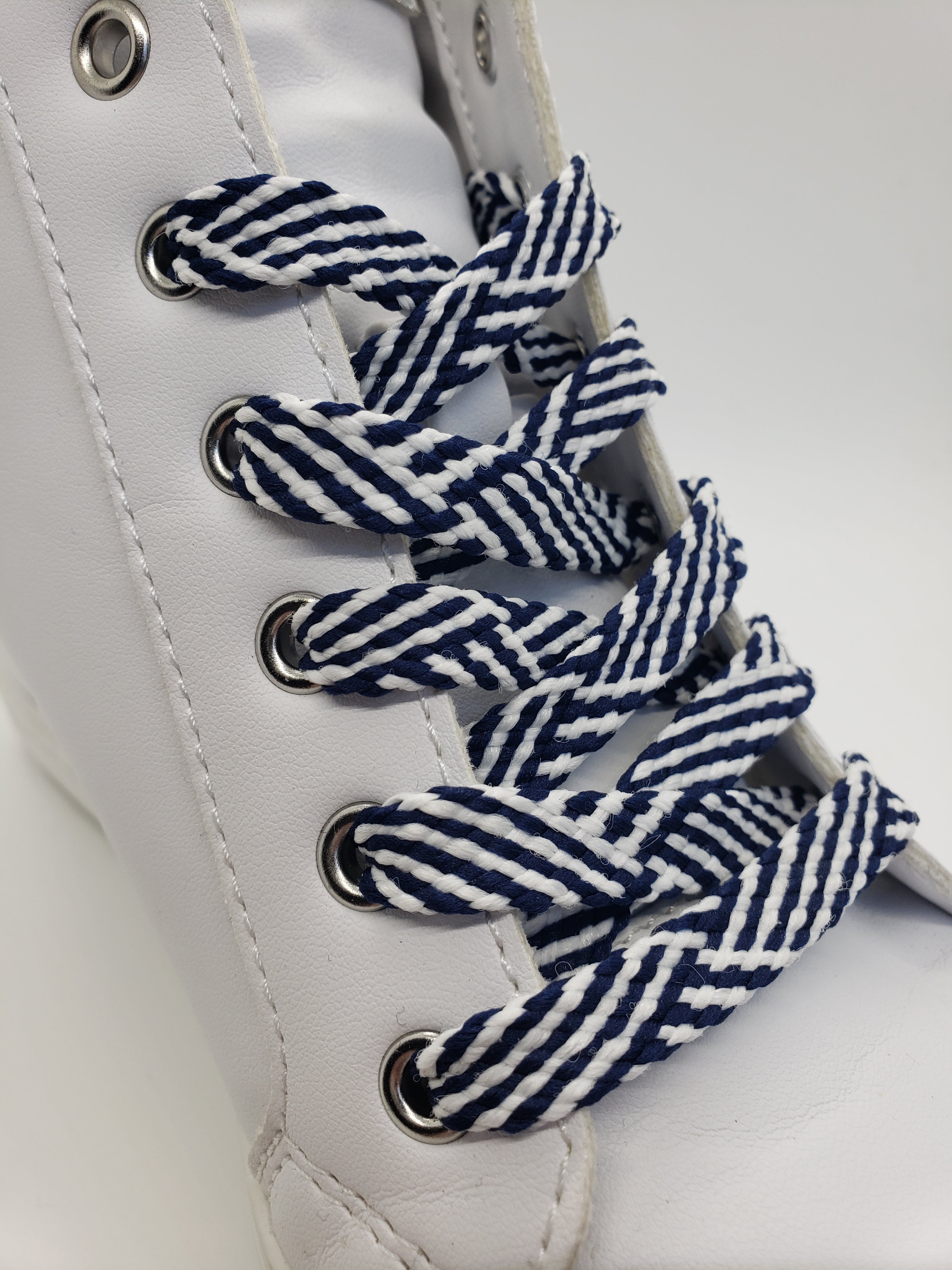 Premium Flat Herringbone Shoelaces - Navy & White - Durable & Stylish Laces for Sneakers, Boots & Casual Shoes - Perfect for Everyday Wear & Sports