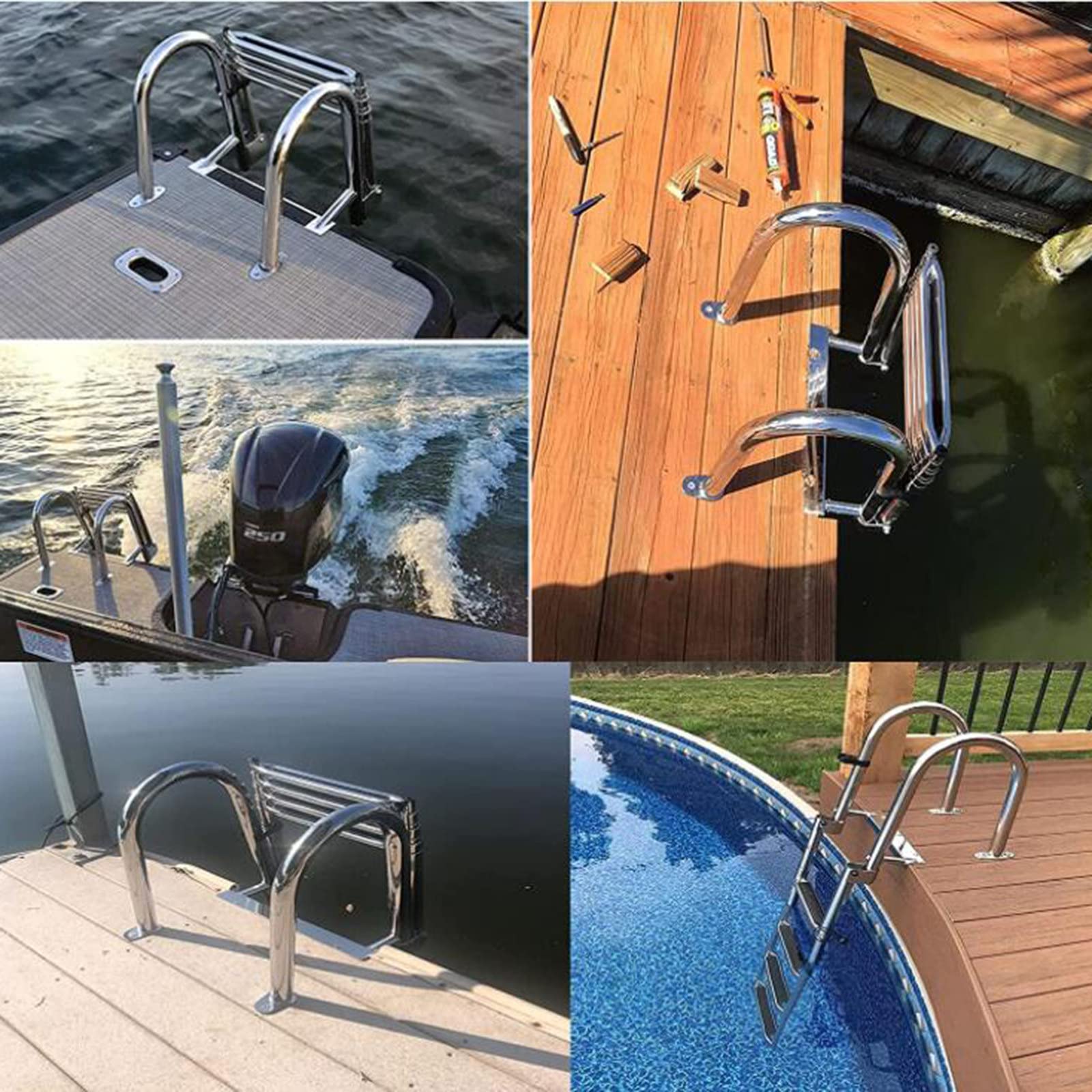 Stainless Steel Telescoping Boat Ladder - 4-Section 316 Marine Grade Pool Step Ladder for Pontoon, Yacht, Deck, Fishing & Speedboats | Durable Marine Hardware for Safe Boarding & Water Activities