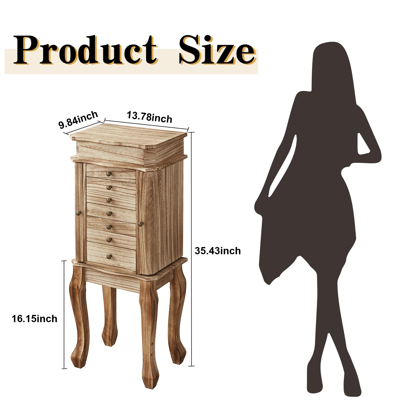 7-Drawer Standing Jewelry Armoire with Flip-Top Mirror & 2 Side Doors - Large Jewelry Storage Cabinet for Necklaces, Rings & Bracelets - Perfect for Bedroom, Closet or Dressing Room Organization