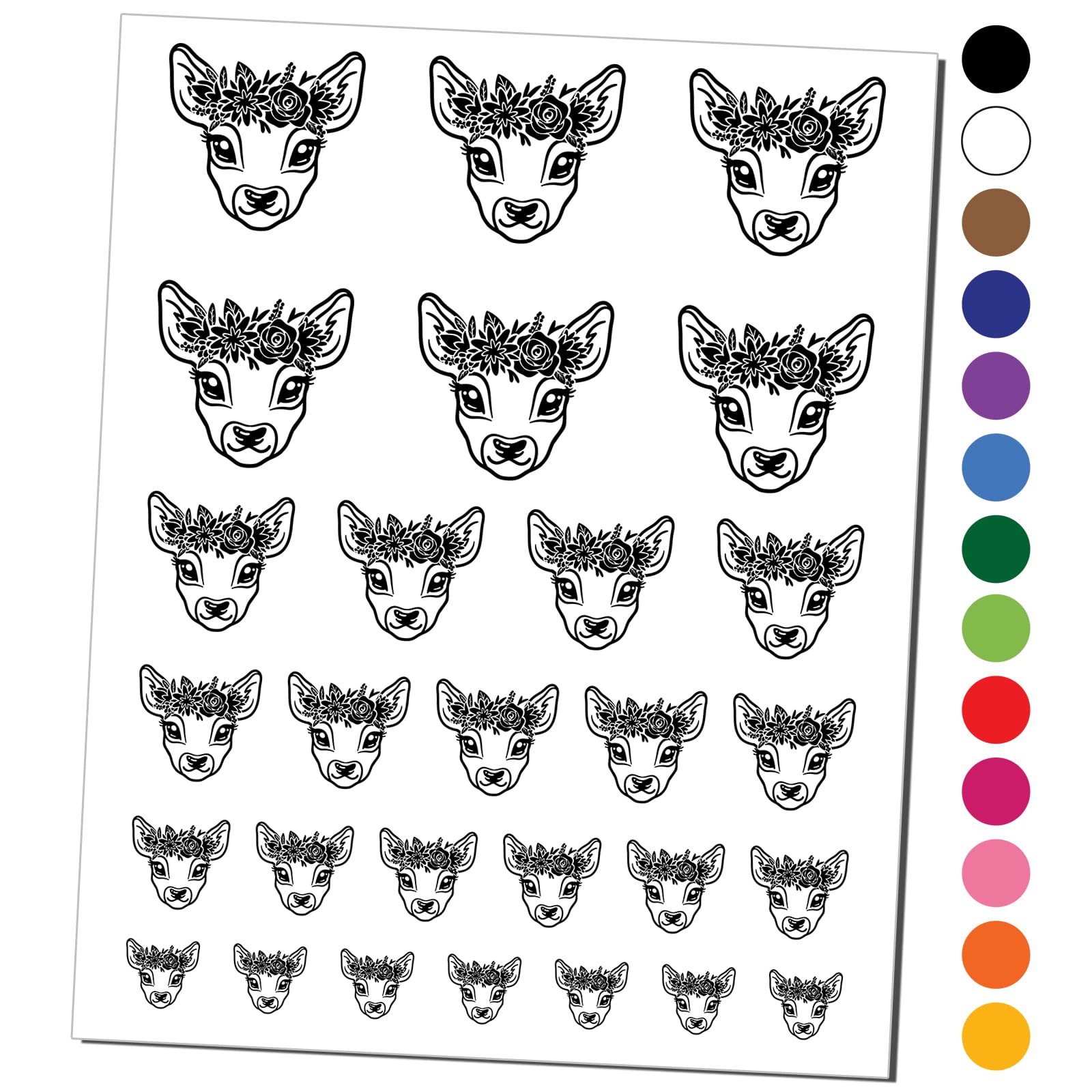 Deer Doe Flower Crown Temporary Tattoo Set - Waterproof Fake Body Art Stickers for Women & Teens (Black, 1 Sheet) | Perfect for Festivals, Parties, Halloween & Costume Events