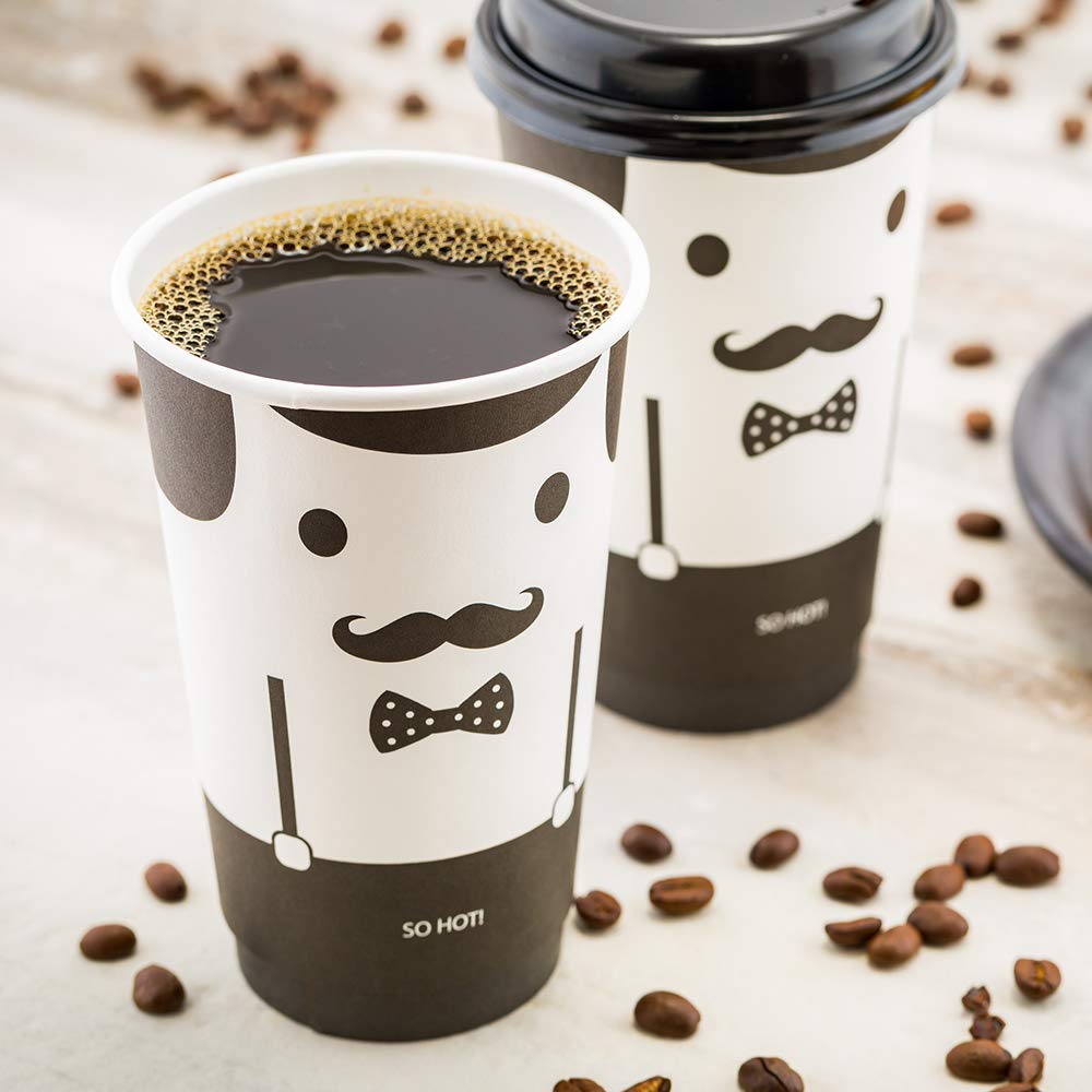 Restaurantware 16oz Disposable Paper Coffee Cups - 25 Pack Leakproof & Insulated Hot Cups with Matching Lids (Sold Separately) | Eco-Friendly Black & White Design for Cafes, Offices & Home Use
