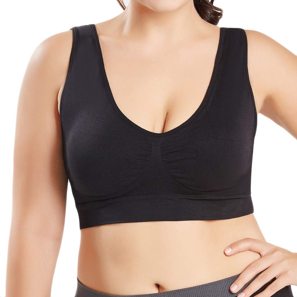 Women's Plus Size Sports Bra - Ultra Thin, Full Coverage Yoga Bra for High Impact Workouts & Fitness - Pure Color (Black, Medium) - Perfect for Running, Gym & Activewear
