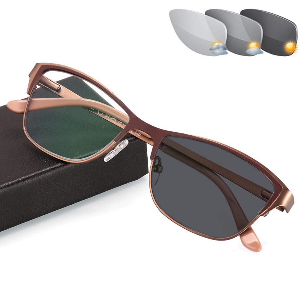 Women's Cat Eye Photochromic Reading Glasses with UV Protection - Lightweight Metal Frame & Spring Hinge (0 to +6.00 Magnification) in Gold +3.25 - Perfect for Indoor/Outdoor Reading, Driving & Fashion Accessory