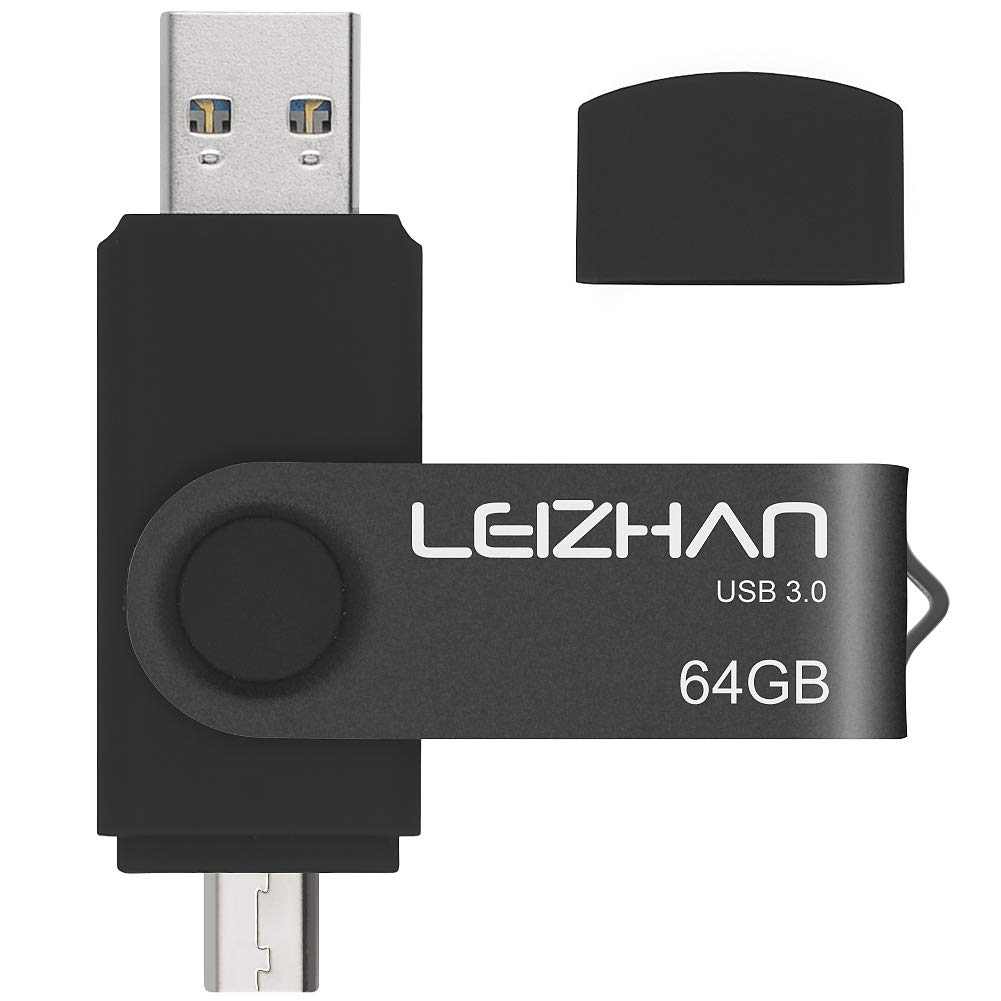 LEIZHAN 64GB USB 3.0 Flash Drive with OTG for Phone & PC - Black