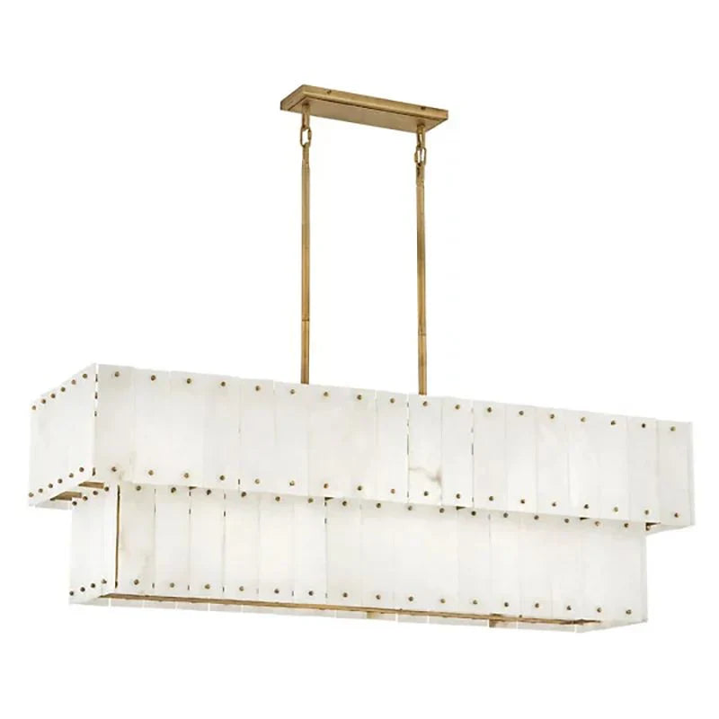 Alabaster Rancho 2-Tier Linear Chandelier - Modern Crystal Ceiling Light Fixture for Dining Room, Kitchen Island & Bedroom Lighting