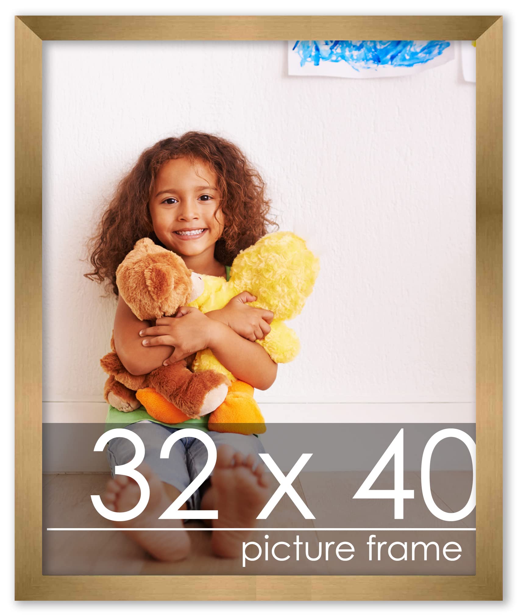 32x40 Gold Bronze Modern Minimalist Wood Picture Frame - Solid Wood Poster Frame with UV Acrylic, Foam Backing & Hanging Hardware - Perfect for Wall Art, Home Decor, Office Display and Photo Gallery