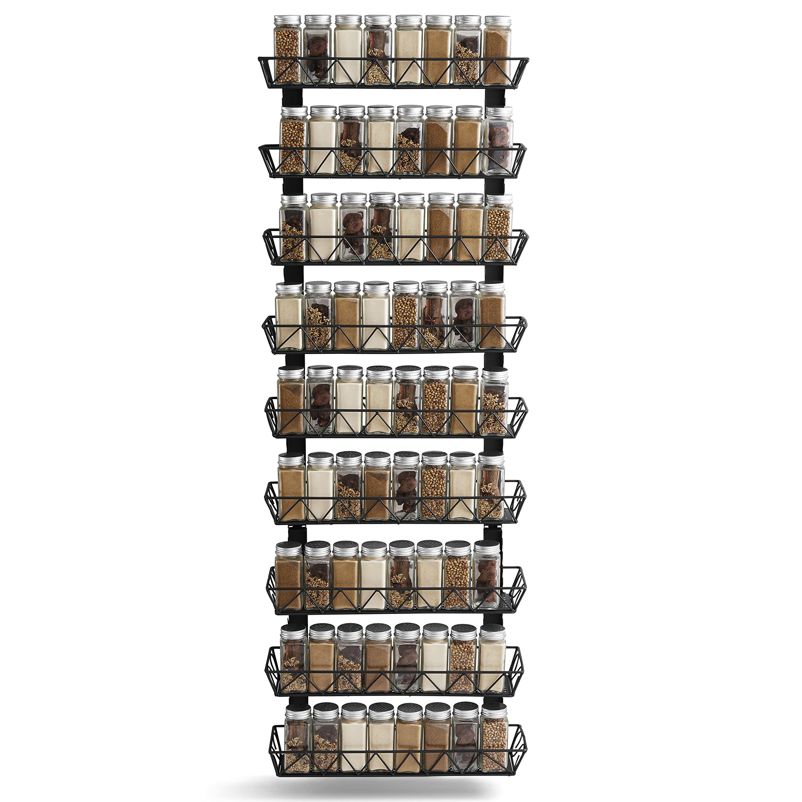 9-Tier Adjustable Wall Mount Spice Rack Organizer - Heavy Duty Space Saving Hanging Spice Shelf for Kitchen Cabinet & Pantry Door - Easy to Assemble Spice Storage Solution for Cooking, Baking & Meal Prep