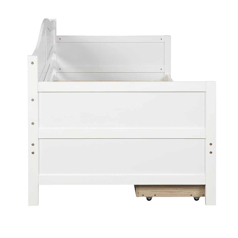 Wooden Twin Daybed with 2 Drawers - Convertible Sofa Bed for Bedroom & Living Room - Easy Assembly White Furniture - Perfect for Guest Rooms, Small Spaces & Home Offices