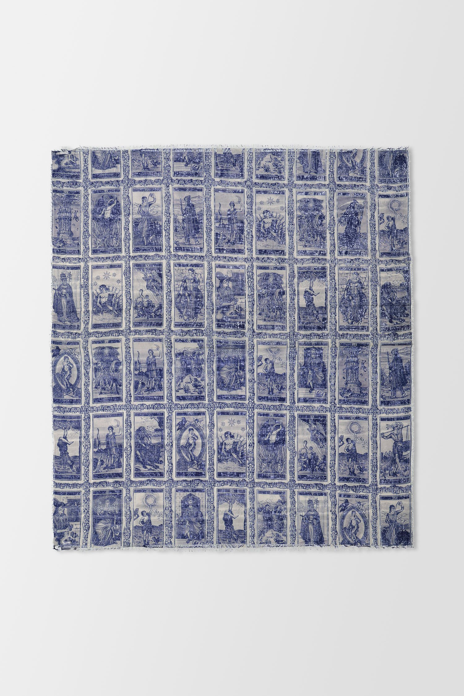 Faliero Sarti Blue and White Tarot Scarf - Luxury Italian Silk Fashion Accessory for Women, Perfect for Gifts, Parties, and Everyday Elegance
