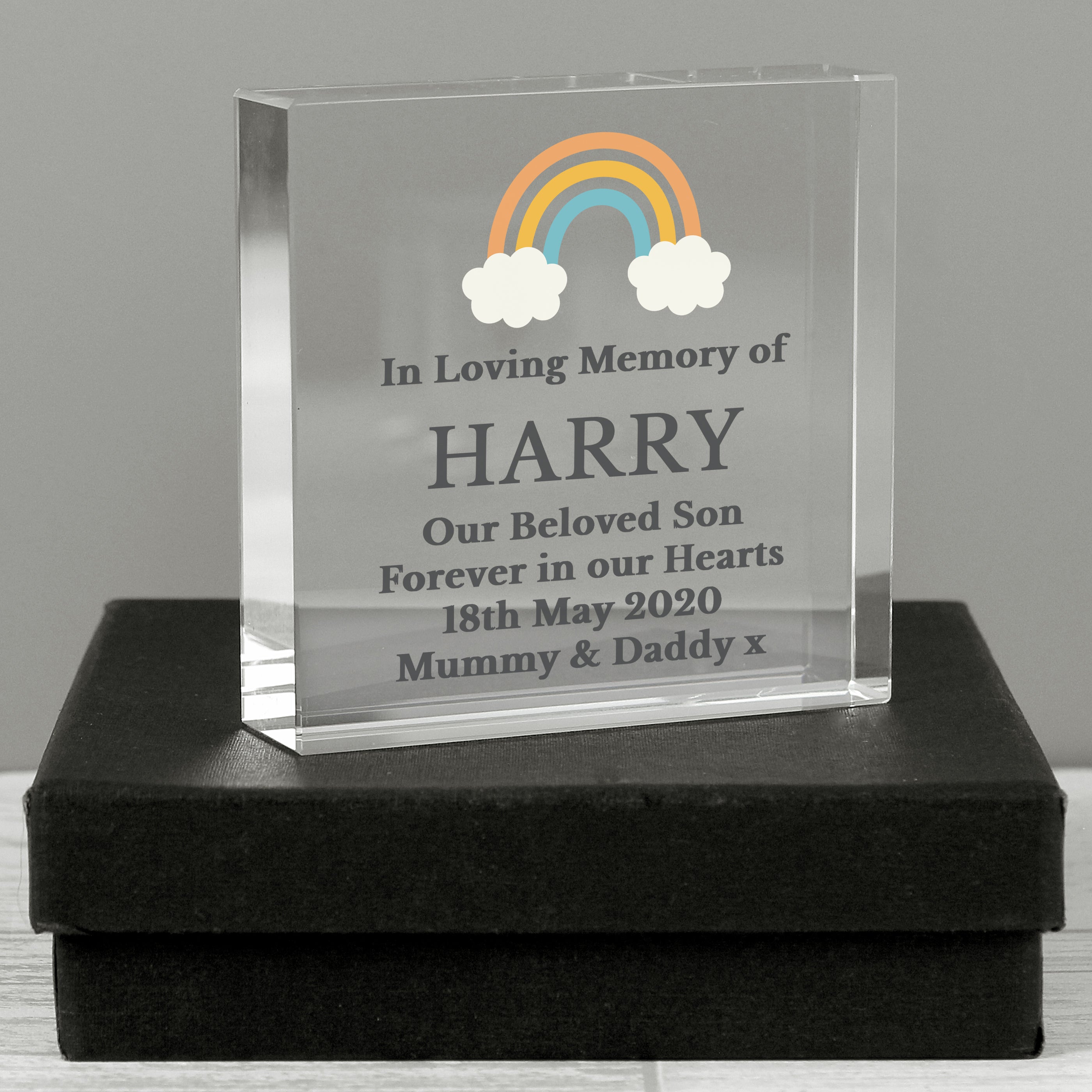 Personalized Rainbow Memorial Large Crystal Token - Custom Engraved Keepsake for Loved Ones, Perfect for Funerals, Anniversaries & Remembrance Gifts