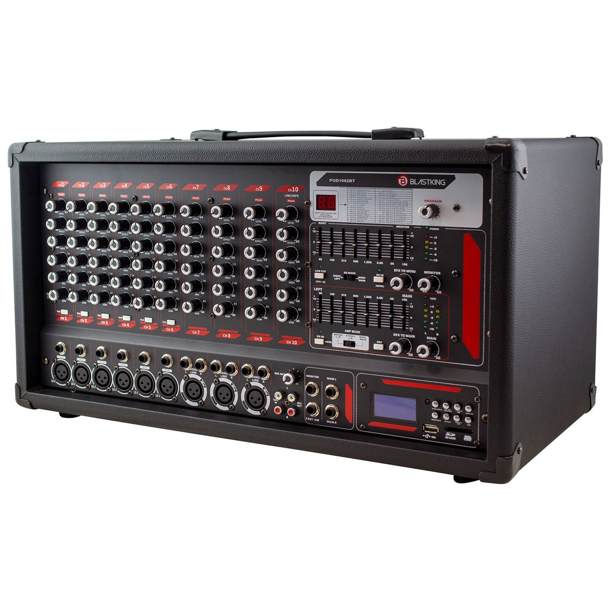 Blastking POD1062BT 10 Channel Professional Powered Mixer with Bluetooth, MP3 Player, EQ & USB - Perfect for Live Bands, DJs, Karaoke & Home Studio Recording