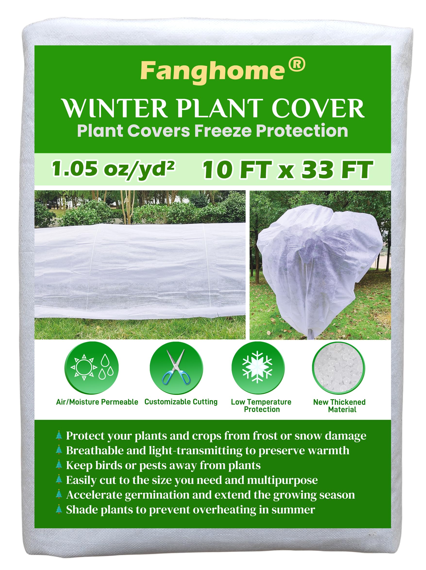 10ft x 33ft Winter Plant Covers - Freeze Protection Frost Blankets for Outdoor Plants & Trees | Garden Fabric for Cold Weather | Perfect for Vegetable Gardens, Potted Plants & Landscaping Protection