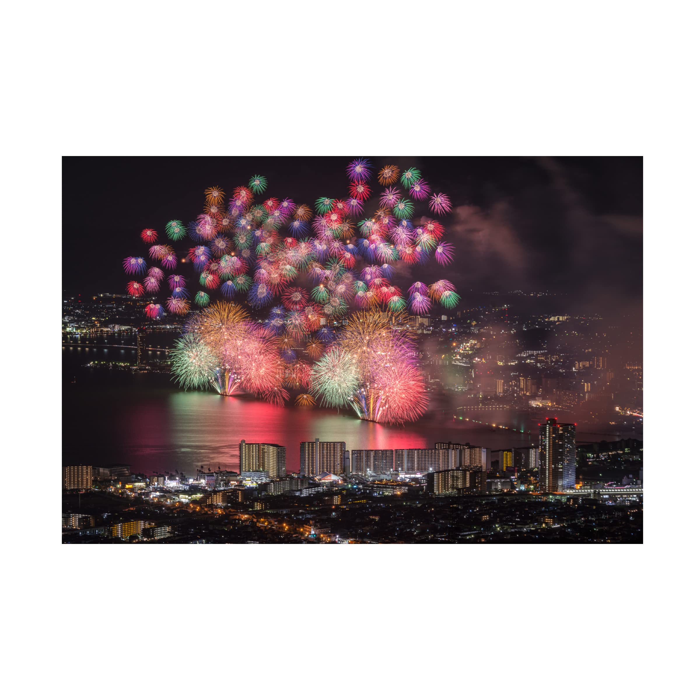 Trademark Fine Art 'Lake Biwa Fireworks' Canvas Print by Tatsuki Ito - Japanese Landscape Wall Art for Living Room, Bedroom & Office Decor