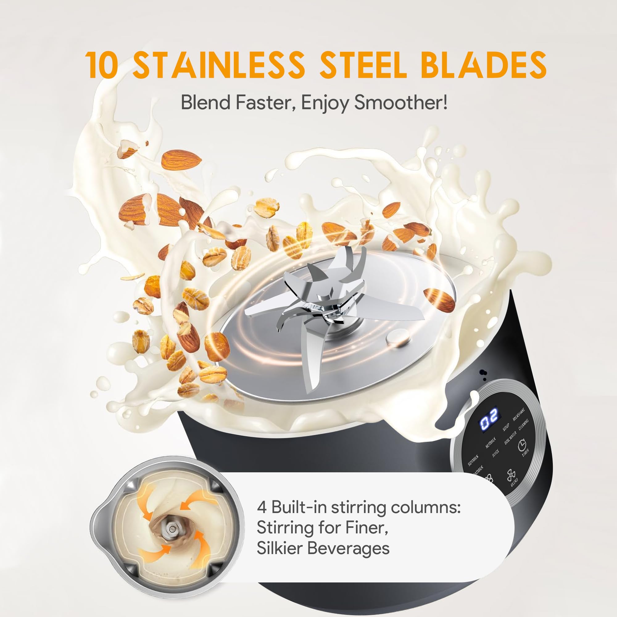 10-in-1 Electric Nut Milk Maker & Blender - 40oz for Homemade Almond, Oat, Soy, Coconut Milk, Juice & Soup - Auto Clean, Delay Start, Boil Water & Keep Warm - Perfect for Vegan, Keto & Healthy Lifestyle (Black) - Kitchen Essential for Smoothies, Baby Food & Meal Prep