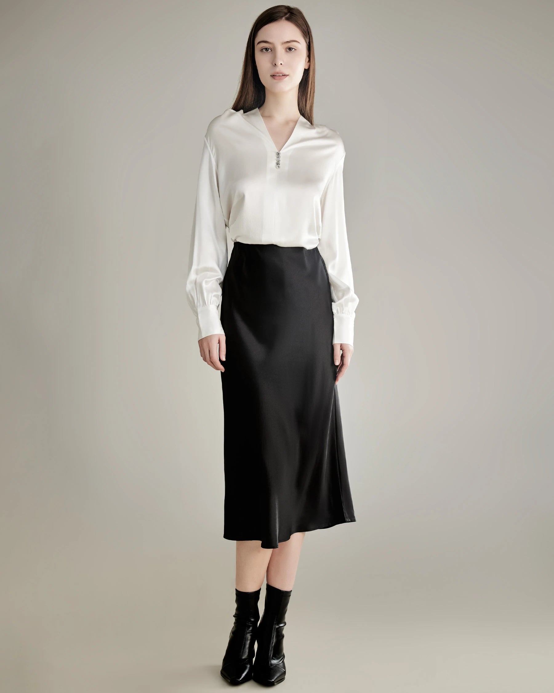 Elegant Women's Rhinestone Buttons Silk Blouse - Formal & Party Wear for Office, Dinner & Special Occasions