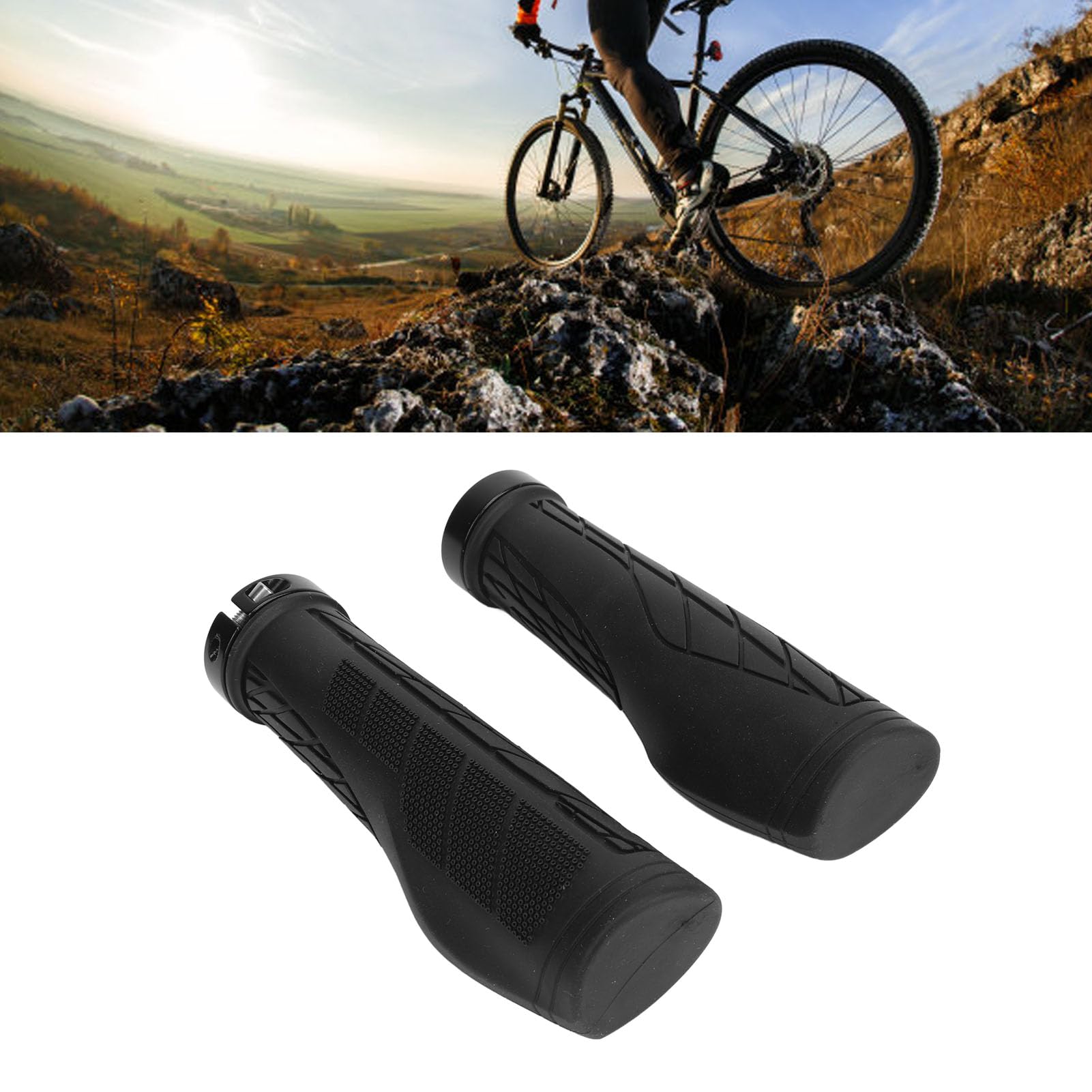 1 Pair Anti-Slip Bike Handlebar Grips - Ergonomic Replacement Grips for Bicycles, Scooters & Mountain Bikes (MTB) - Easy Installation, Durable Black Rubber - Perfect for Commuting, Off-Road Cycling & Urban Riding