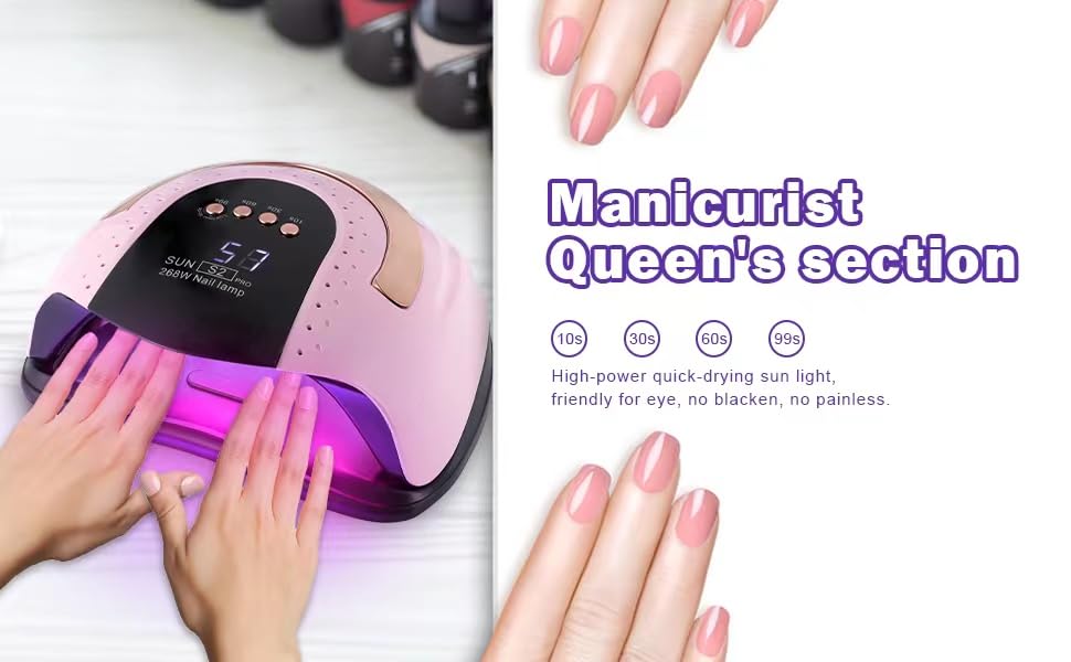 Professional 268W UV LED Nail Lamp with Auto Sensor - 57 LED Beads, 4 Timer Settings for Fast Gel Polish Curing | Perfect for Home Manicures & Salon Nail Art (Pink)