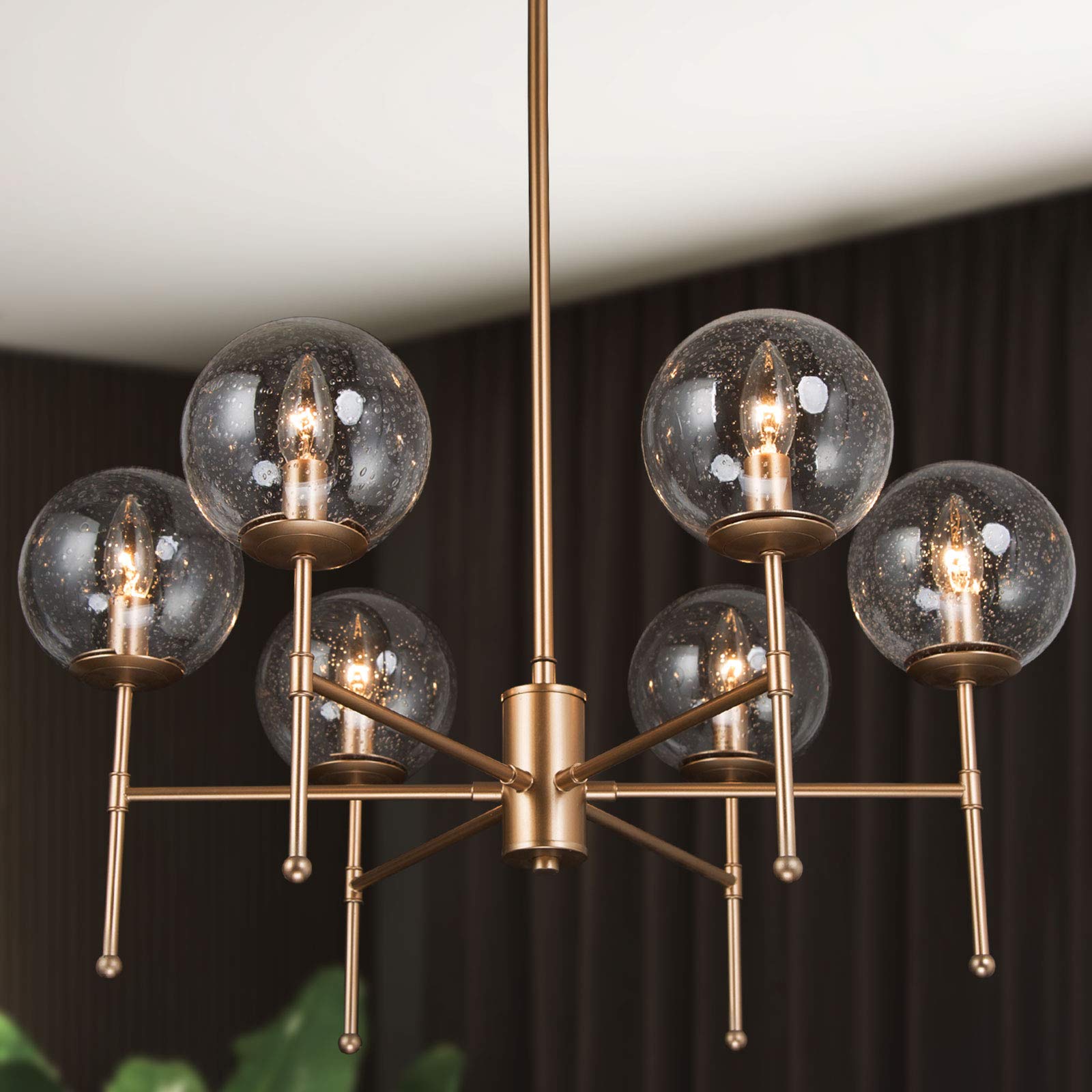 6-Light Gold Globe Chandelier with Seeded Glass Shades - 26'' W x 29.5'' H Modern Pendant Lighting for Dining Room, Living Room & Bedroom | Elegant Ceiling Light Fixture for Home Decor, Wedding & Restaurant Ambiance