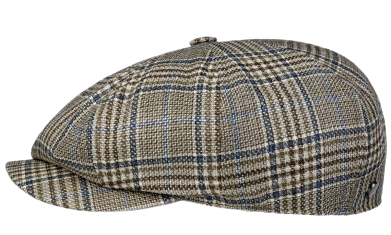 Lierys Wool Silk Linen Baker Boy Cap - Classic Glen Check Taupe Hat for Women & Men - Vintage Style Newsboy Cap for Outdoor, Travel, and Fashion