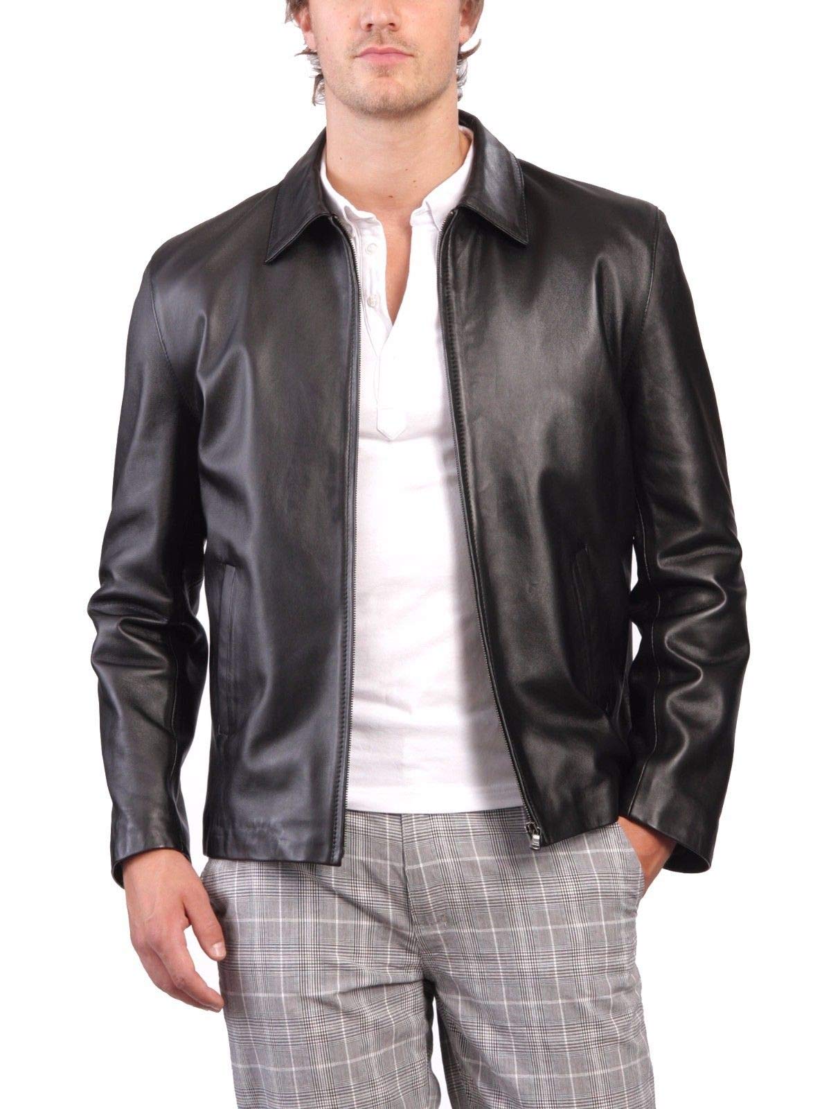 Men's Distressed Leather Motorcycle Jacket - Stylish Biker Bomber Jacket with Zipper for Casual & Riding | Black Outerwear for Men