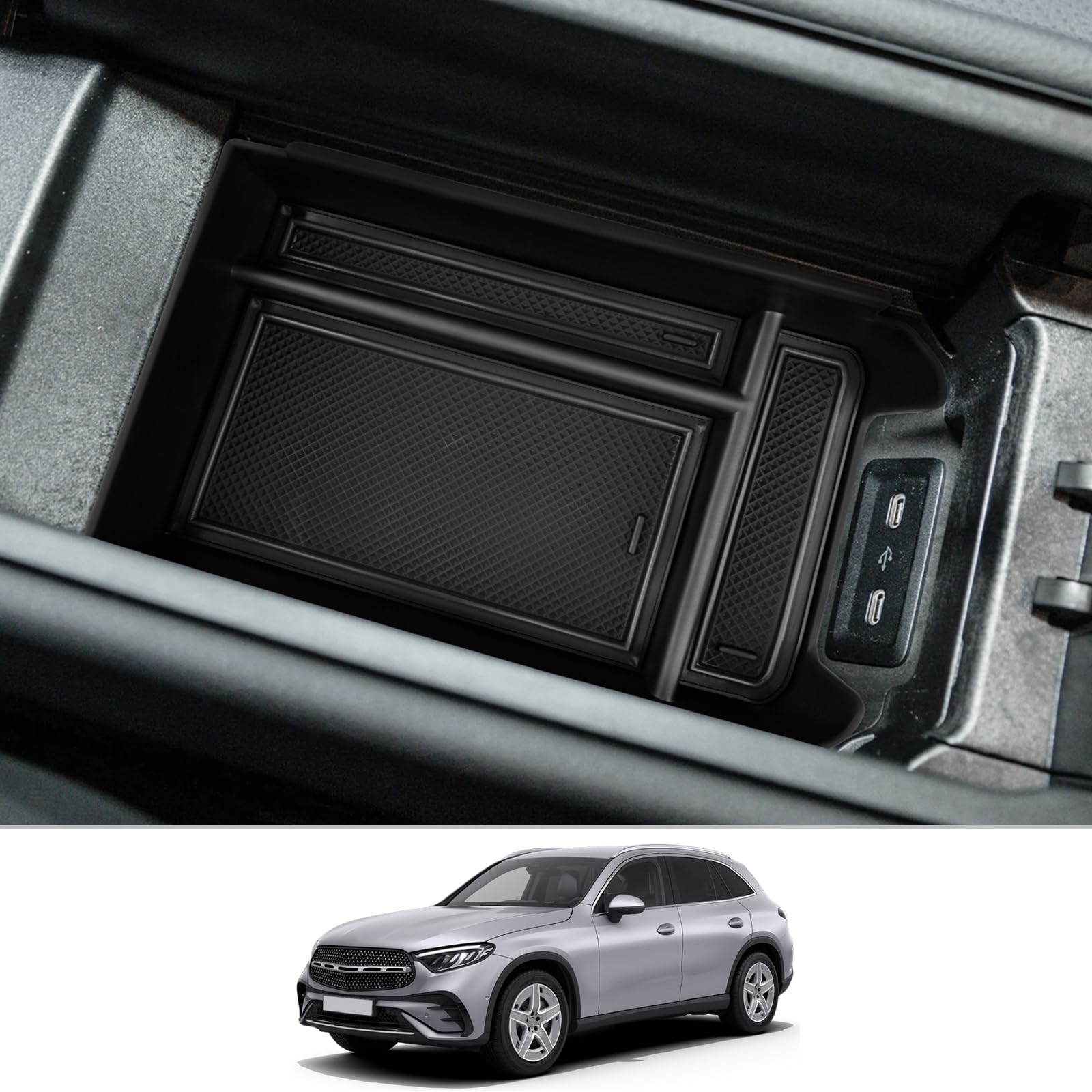 Premium Center Console Organizer for Mercedes Benz GLC 300 SUV (2023-2024) | Black Armrest Tray Storage Box | GLC-Class Accessories | Perfect for Road Trips & Daily Commute