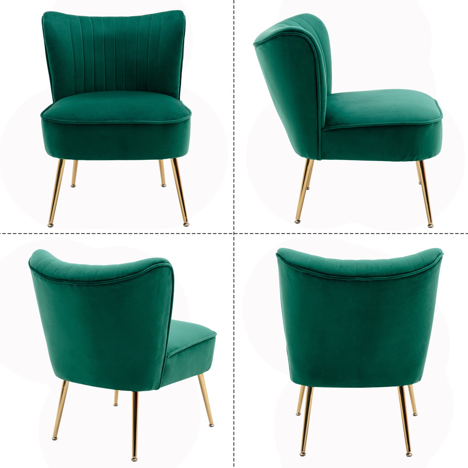 Luxury Velvet Accent Chairs Set of 2 - Modern Wingback Living Room Chairs with Golden Metal Legs, Soft Upholstered Seating for Bedroom, Guest Room & Office - Emerald Green Home Decor for Relaxing & Entertaining