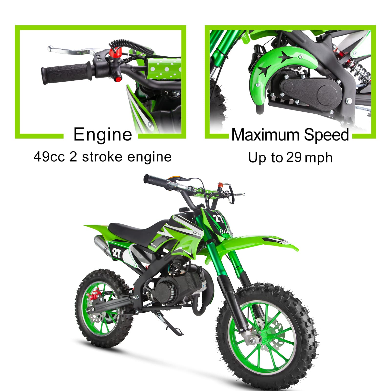 49cc Kids Dirt Bike - 2-Stroke Mini Pit Bike for Boys & Girls Ages 8-14 | Off-Road Gas Motorcycle in Green | Perfect Christmas Gift for Young Riders | Ideal for Backyard Trails, Off-Road Adventures & Beginner Motocross Training