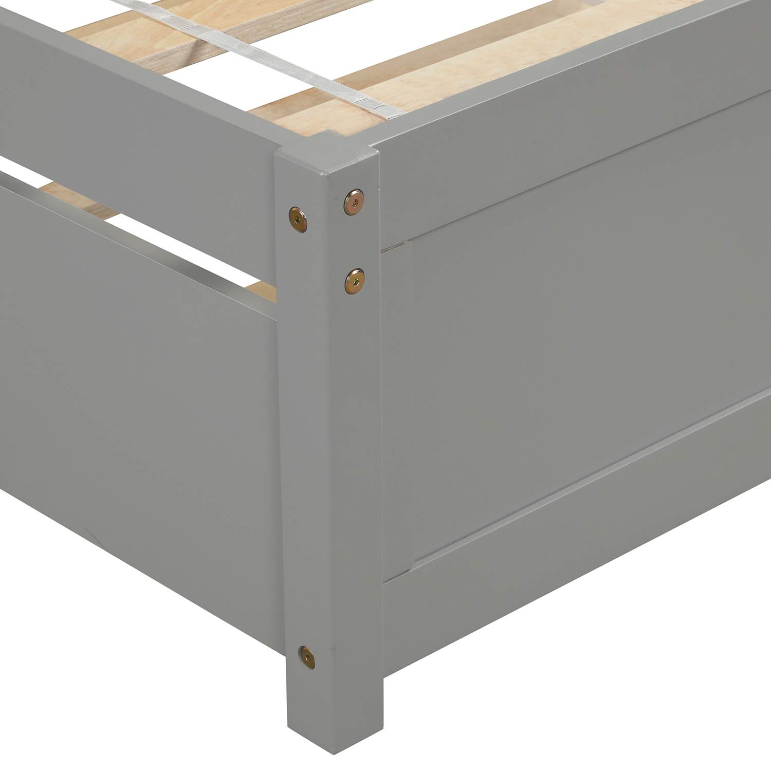KLMM Twin Size Solid Wood Platform Bed with Trundle - Includes Headboard & Wooden Slat Support - No Box Spring Needed - Easy Assembly (Gray) - Perfect for Kids Rooms, Guest Bedrooms & Small Spaces