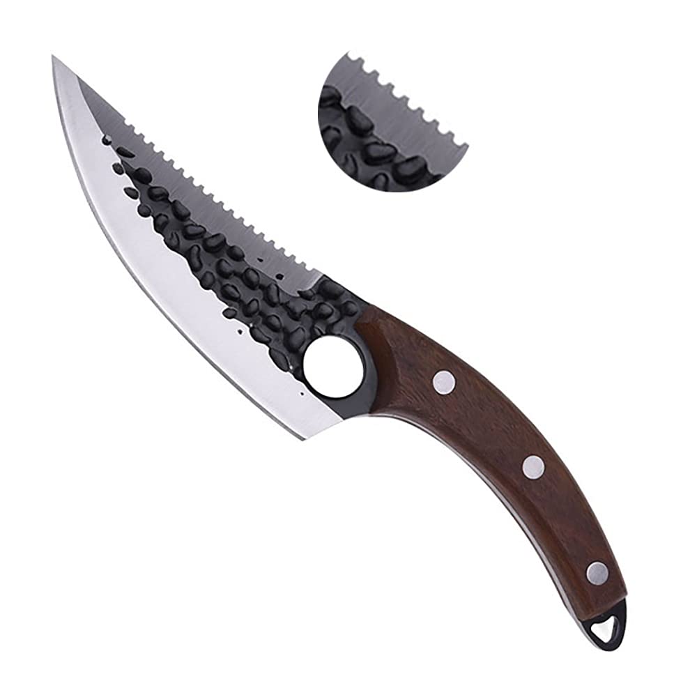 Viking Forged High Carbon Steel Boning Knife - Serbian Jagged Fish Scale Design - Professional Butcher & Kitchen Knife Set for Meat Cutting, Fish Filleting & Cooking | BY ZZYY | Perfect for Home Chefs, BBQ Enthusiasts & Professional Kitchens