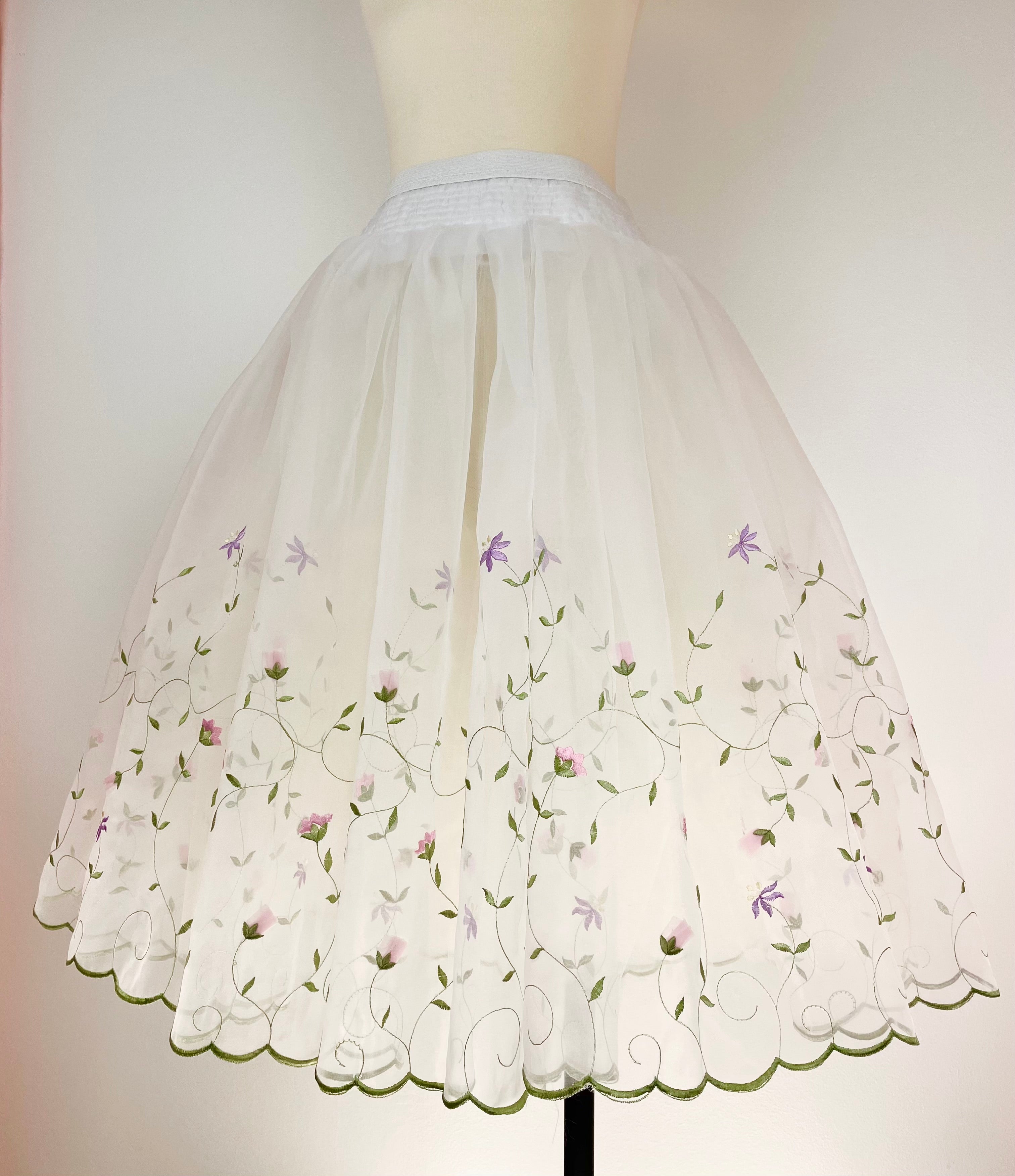 Ready to Wear Peasant Style White Over Skirt with Lilac & Pink Floral Print - Perfect for Boho Fashion, Summer Outfits & Casual Occasions