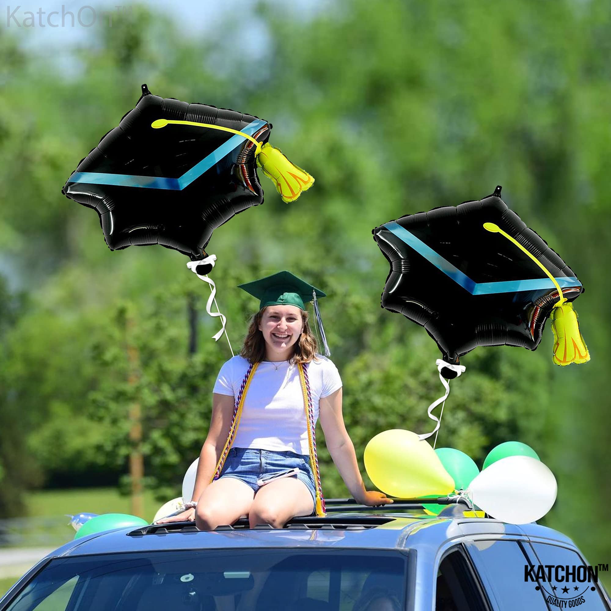 KatchOn 22 Inch Graduation Cap Balloons - Pack of 2, Large Grad Hat Balloons for Class of 2025 Decorations | Perfect for Graduation Parties, Photo Backdrops & School Celebrations