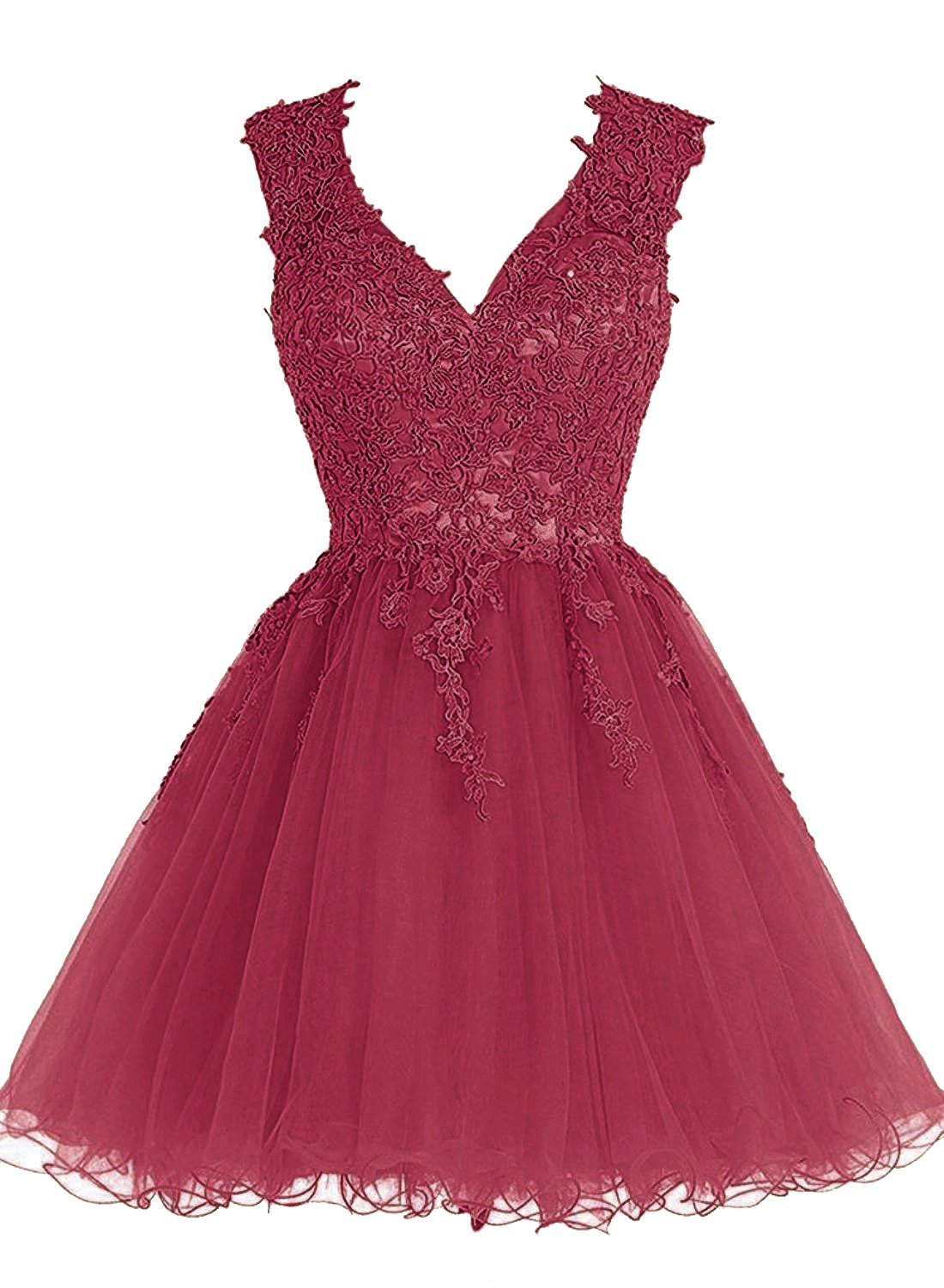 Elegant Short Lace Cocktail Dress with Tulle & V-Neck Appliques - Perfect for Homecoming, Prom, and Party Events