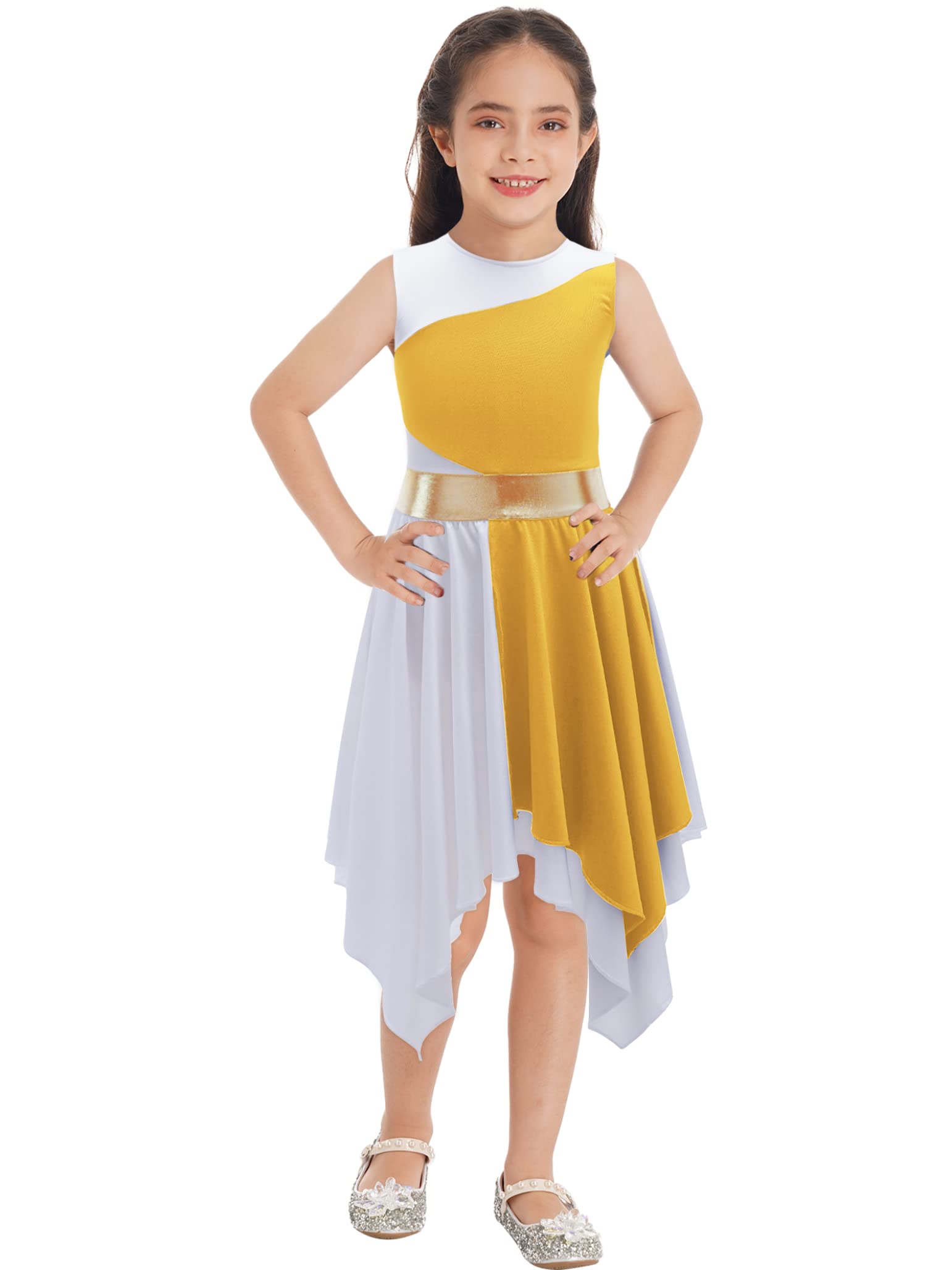 TSSOE Girls Lyrical Dance Dress - Color Block Contemporary Dance Costume for Ballet & Performance, Sleeveless Tunic Leotard for Recital, Competition & Party Wear - Perfect for Stage Shows, Dance Classes & Special Events