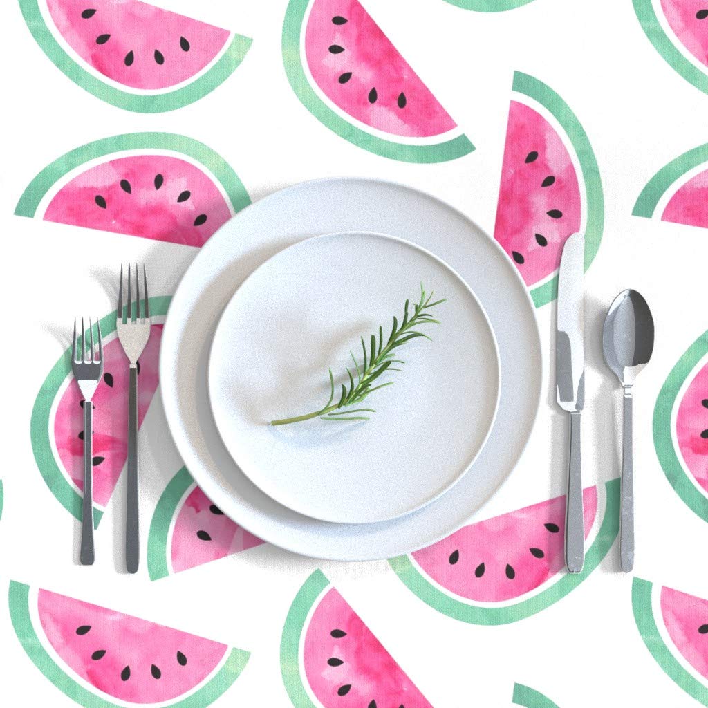 Custom Summer Watermelon Watercolor Print Cotton Sateen Tablecloth 70x108 Inches - Perfect for Picnics, Outdoor Dining & Farmhouse Decor