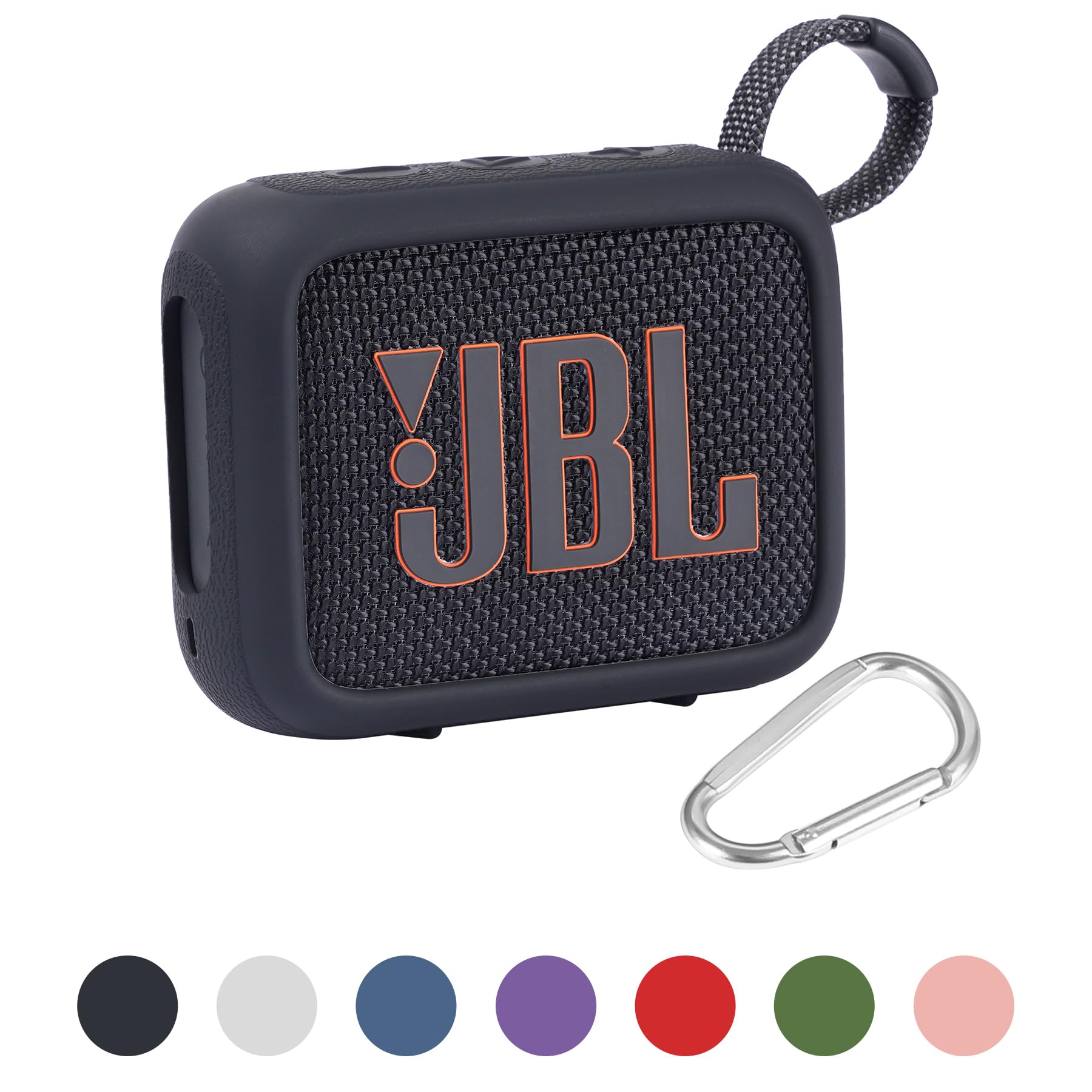 JBL Go 4 Waterproof Bluetooth Speaker Silicone Protective Cover Case with Carabiner - Portable Travel Skin Case for Outdoor, Beach, Pool & Camping (Black) - co2CREA