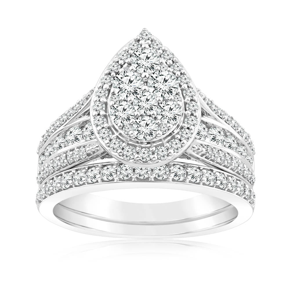 1.40 Carat Pear-Shaped Diamond Bridal Set in 10K White Gold - Elegant Engagement & Wedding Ring Set for Proposals and Anniversaries