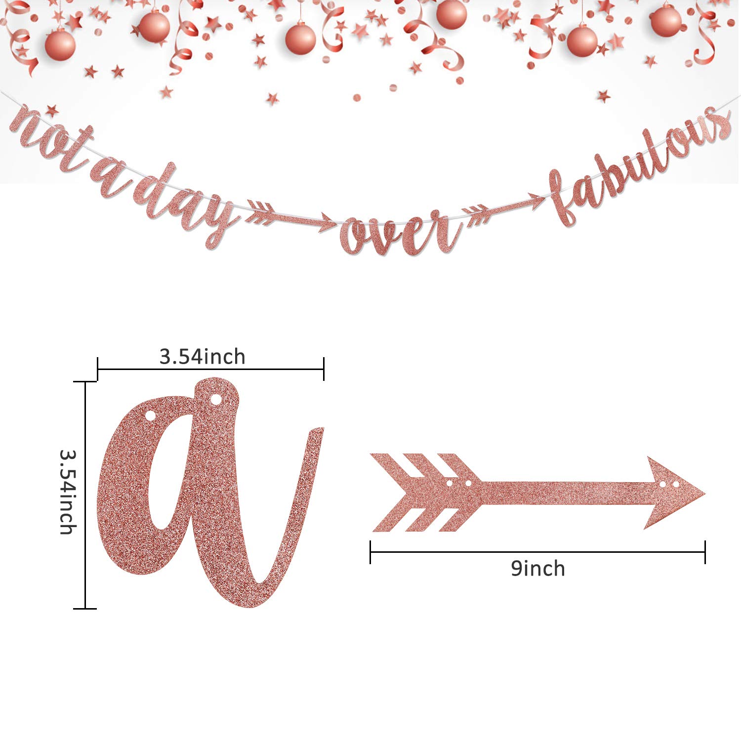 Lnlofen Rose Glitter Birthday Banner - 'Not a Day Over Fabulous' Party Decor for Women - Perfect for Birthday & Anniversary Celebrations - Elegant Glittery Backdrop for Baby Showers, Bridal Showers & Special Events