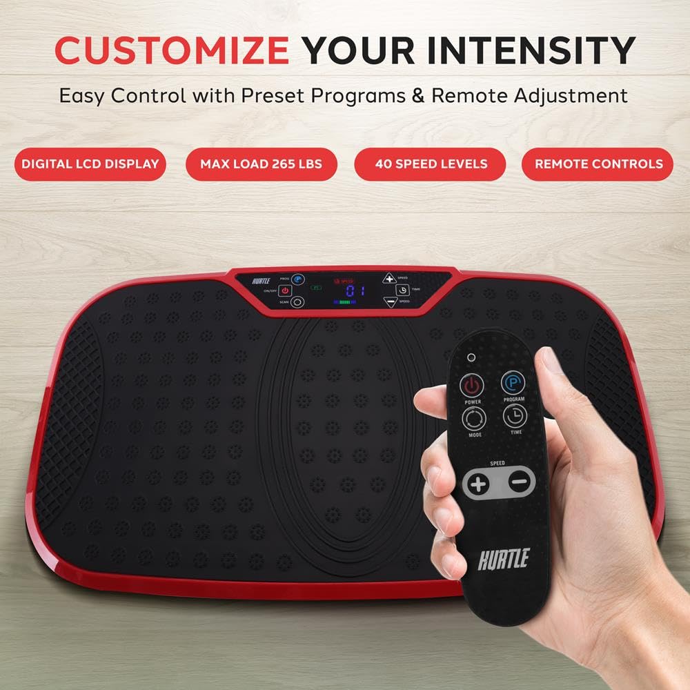 Hurtle Fitness Vibration Platform Machine - Full Body Workout Trainer for Home Gym with Resistance Bands, Adjustable Speed & Remote Control | Portable with Wheels for Easy Storage | Ideal for Weight Loss, Toning & Muscle Recovery