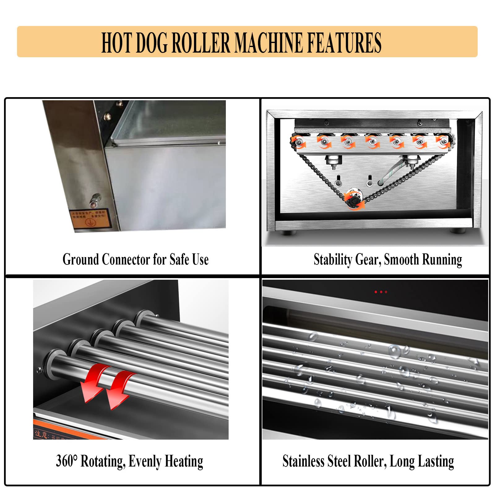 Commercial Electric Hot Dog Roller Machine - 5 Stainless Steel Rollers, 750W Non-Stick Heating for 16 Hot Dogs | Perfect for Restaurants, Carnivals & Home Parties | Fast Food Preparation & Snack Serving Solution